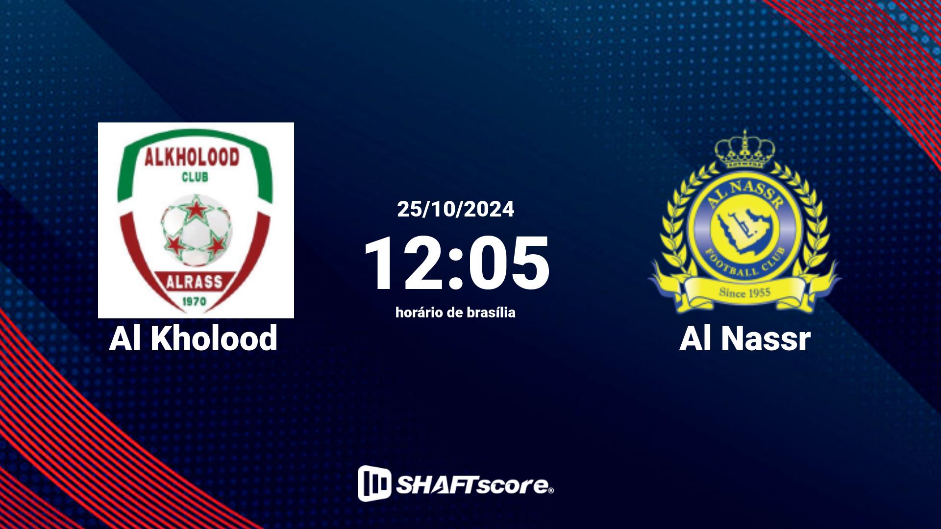 Estatísticas do jogo Al Kholood vs Al Nassr 25.10 12:05