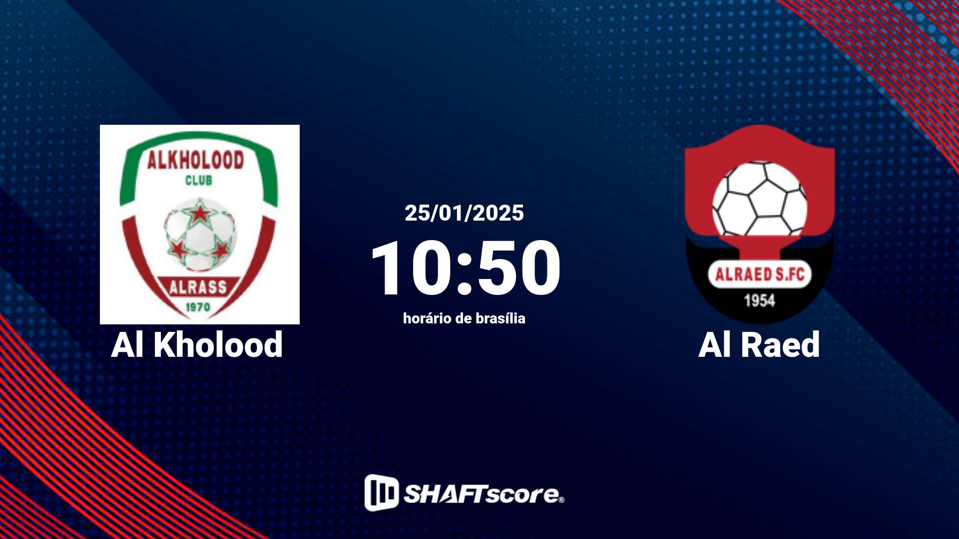 Estatísticas do jogo Al Kholood vs Al Raed 25.01 10:50