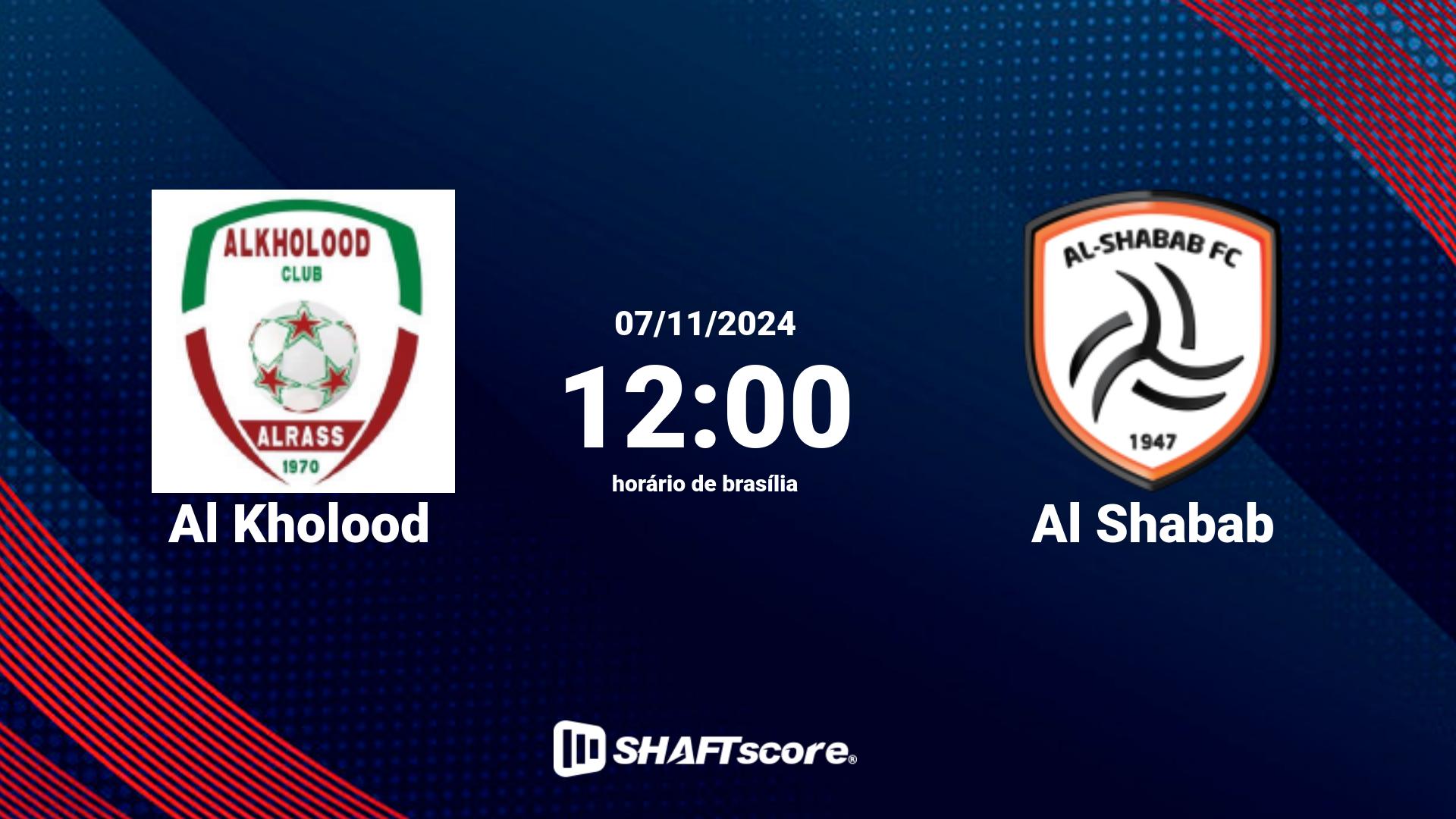 Estatísticas do jogo Al Kholood vs Al Shabab 07.11 12:00