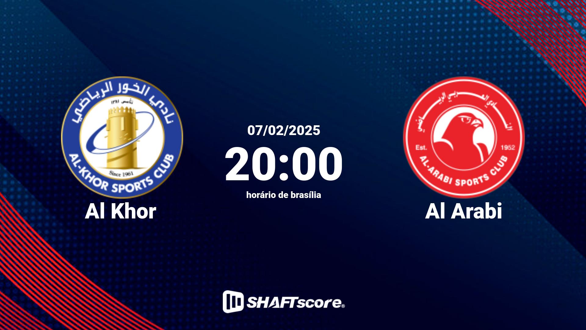 Estatísticas do jogo Al Khor vs Al Arabi 07.02 20:00