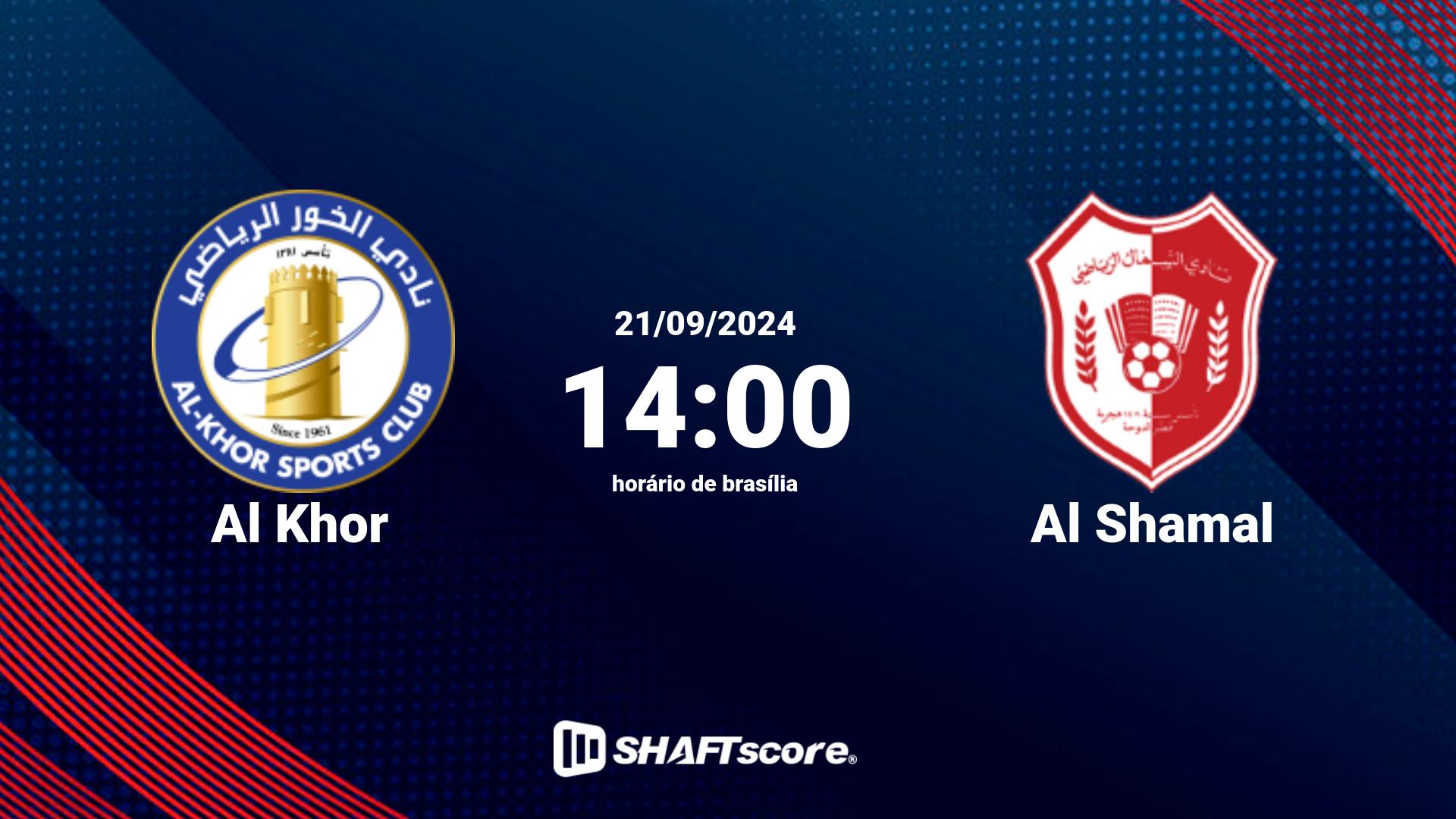 Estatísticas do jogo Al Khor vs Al Shamal 21.09 14:00