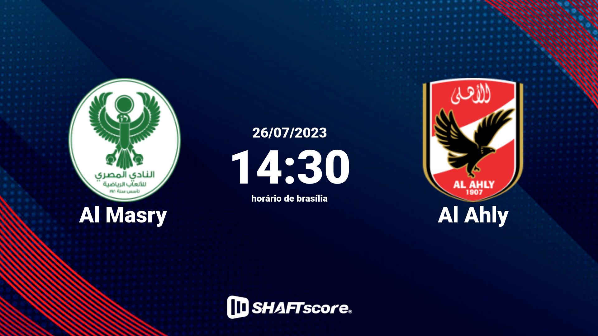 Estatísticas do jogo Al Masry vs Al Ahly 26.07 14:30