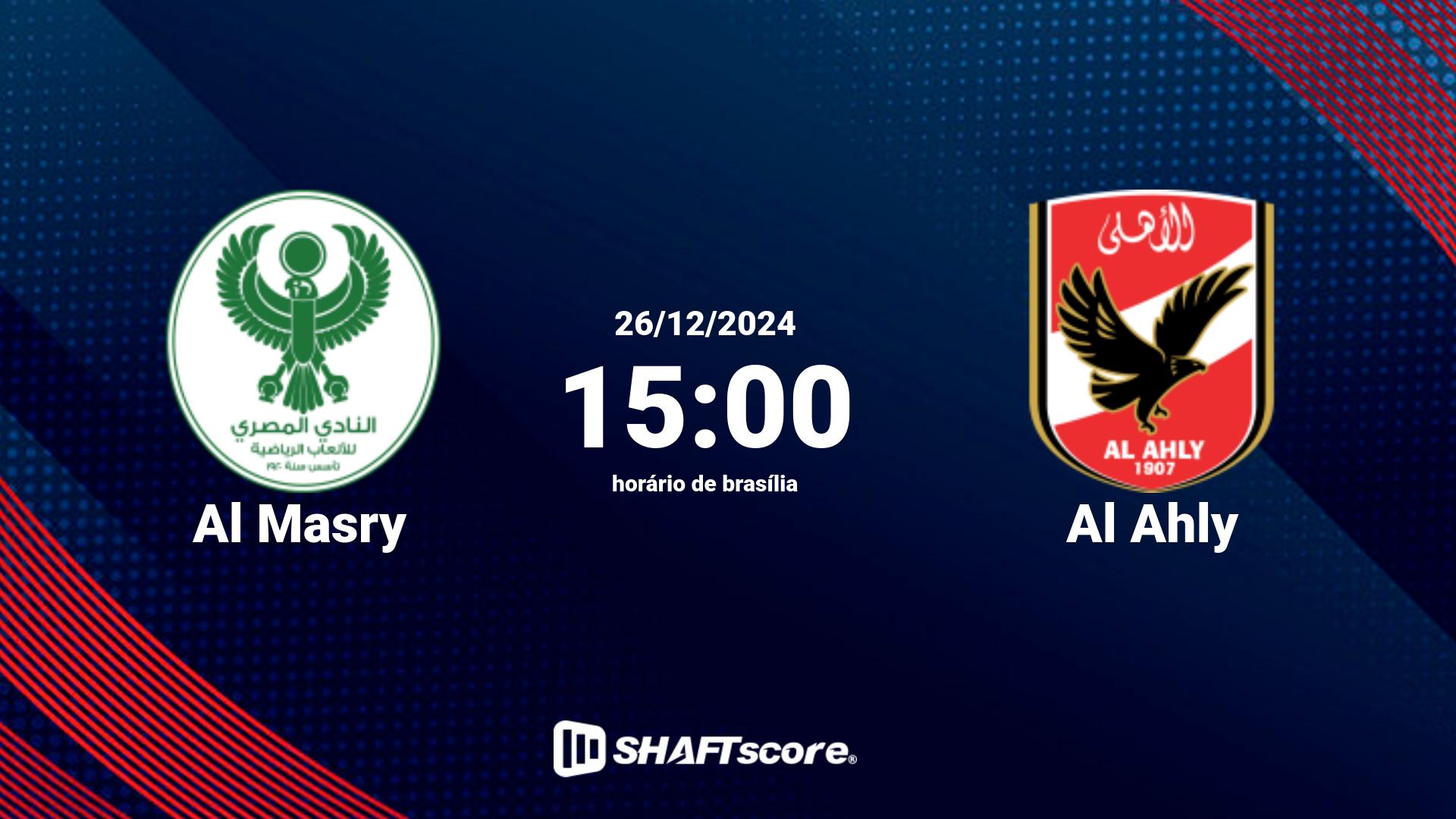 Estatísticas do jogo Al Masry vs Al Ahly 26.12 15:00