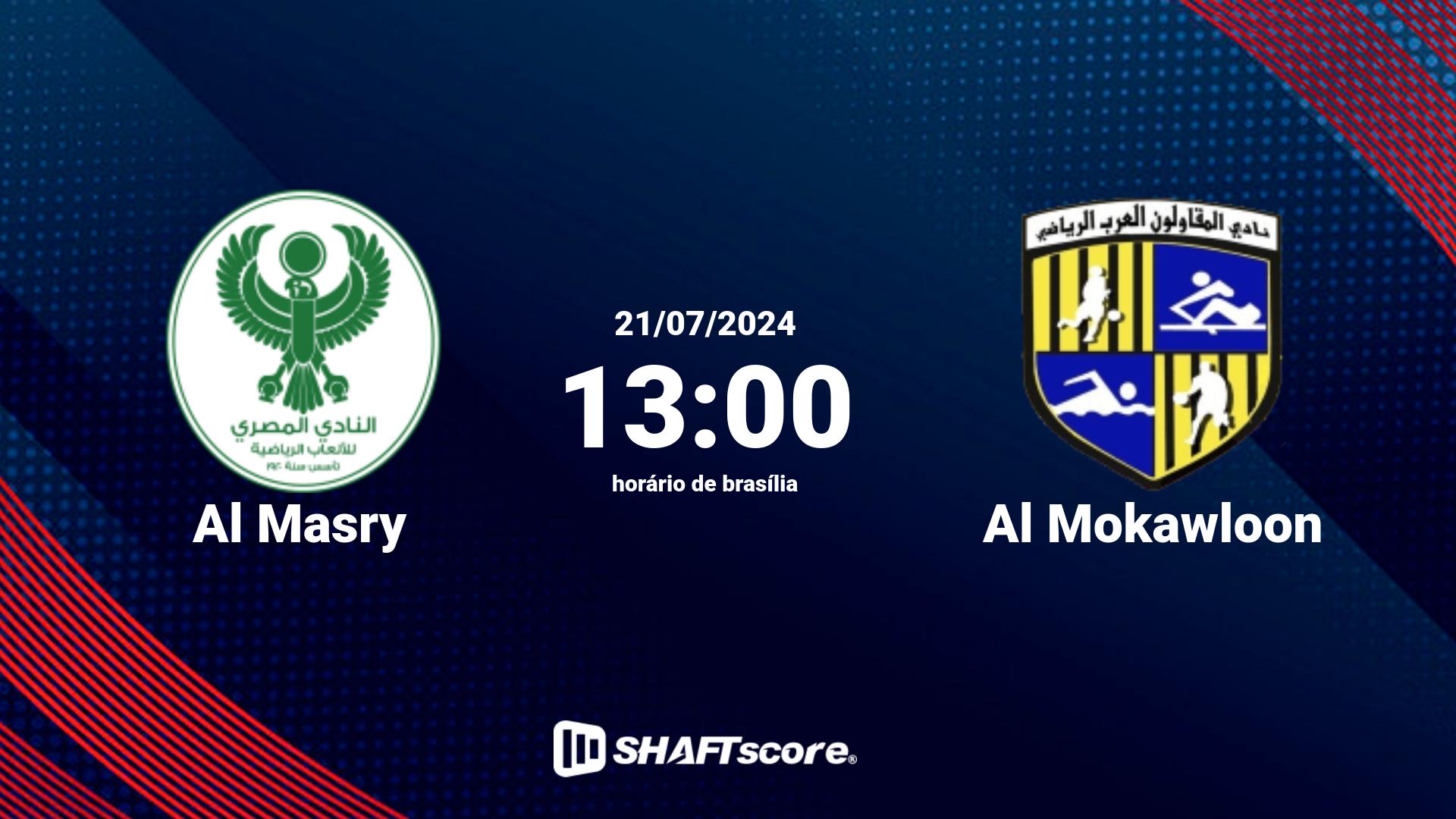 Estatísticas do jogo Al Masry vs Al Mokawloon 21.07 13:00