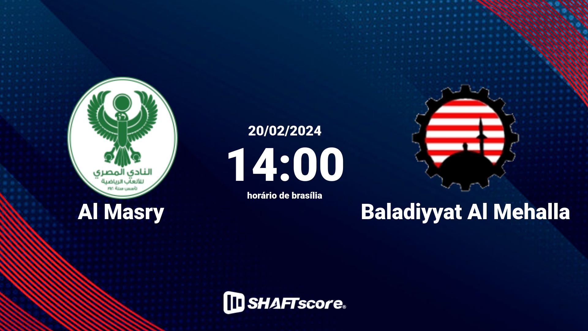 Estatísticas do jogo Al Masry vs Baladiyyat Al Mehalla 20.02 14:00