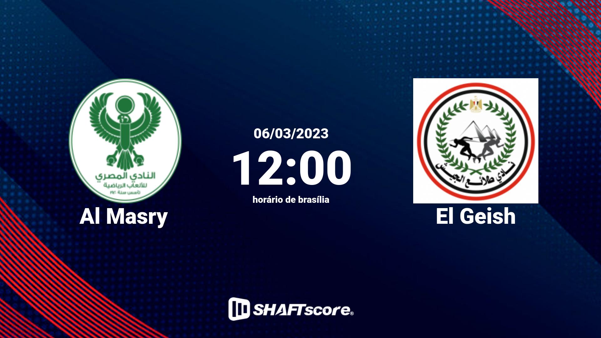 Estatísticas do jogo Al Masry vs El Geish 06.03 12:00