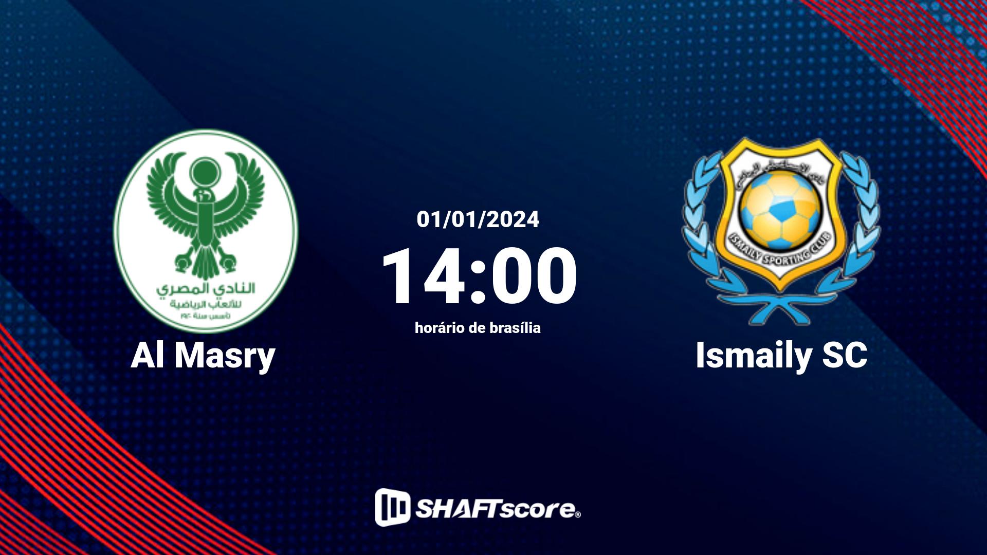 Estatísticas do jogo Al Masry vs Ismaily SC 01.01 14:00