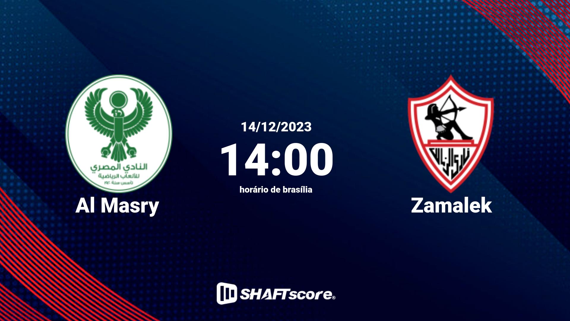 Estatísticas do jogo Al Masry vs Zamalek 14.12 14:00