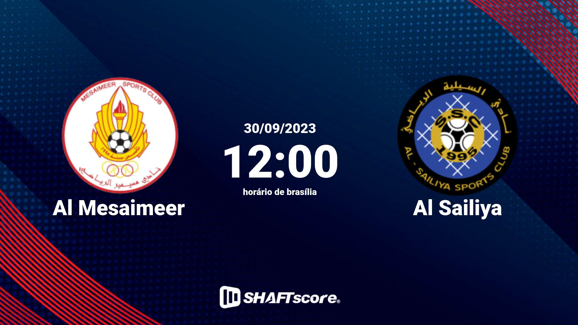 Estatísticas do jogo Al Mesaimeer vs Al Sailiya 30.09 12:00