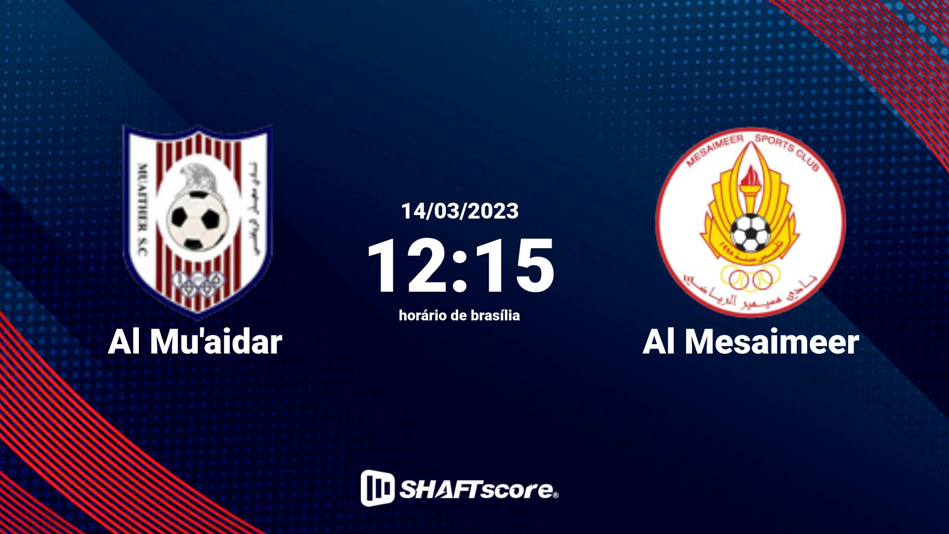 Estatísticas do jogo Al Mu'aidar vs Al Mesaimeer 14.03 12:15