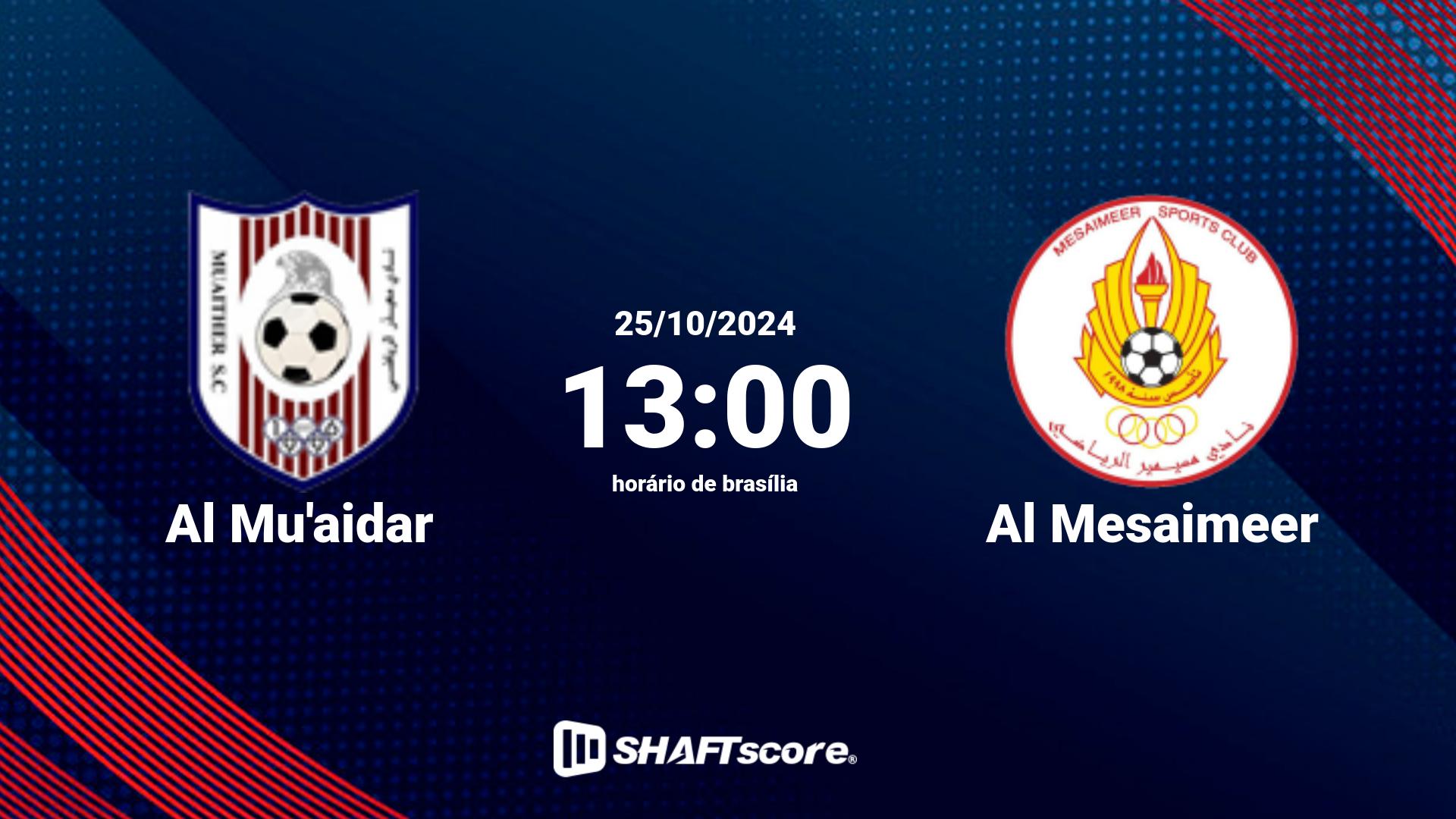 Estatísticas do jogo Al Mu'aidar vs Al Mesaimeer 25.10 13:00