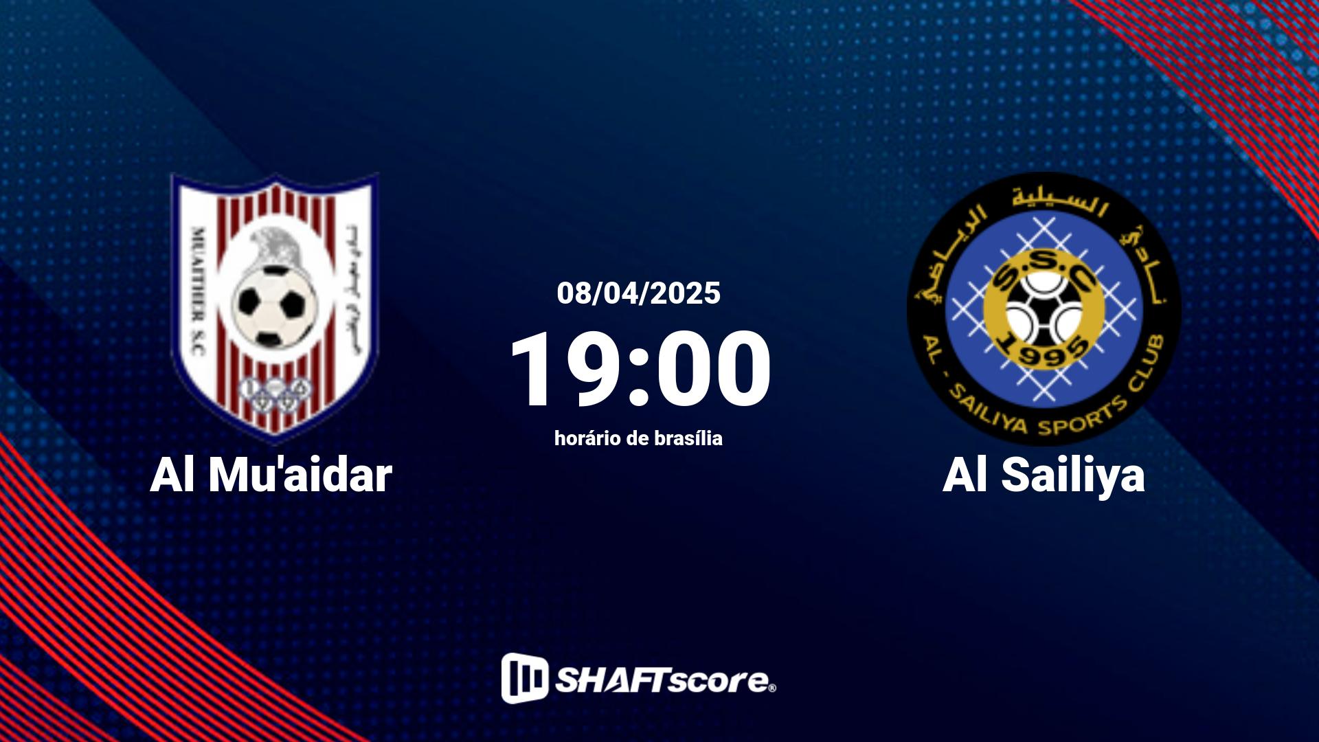 Estatísticas do jogo Al Mu'aidar vs Al Sailiya 08.04 19:00