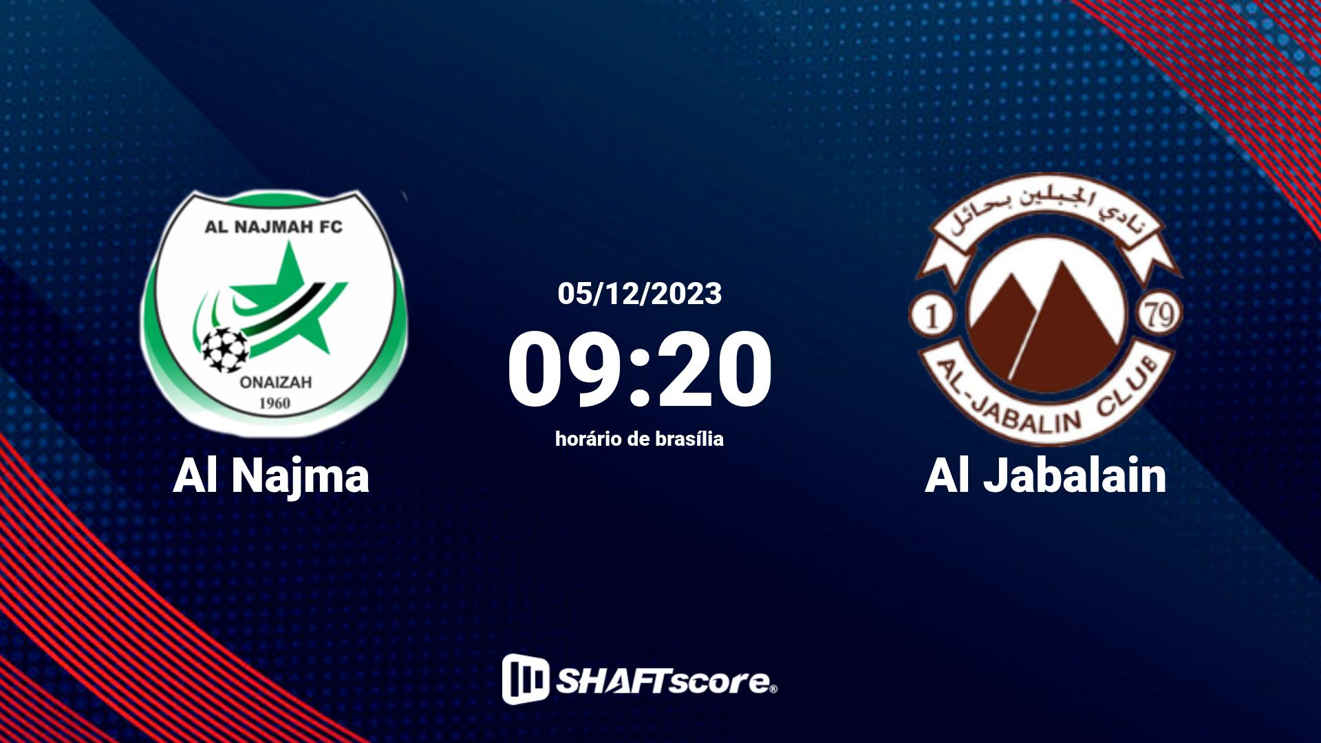 Estatísticas do jogo Al Najma vs Al Jabalain 05.12 09:20