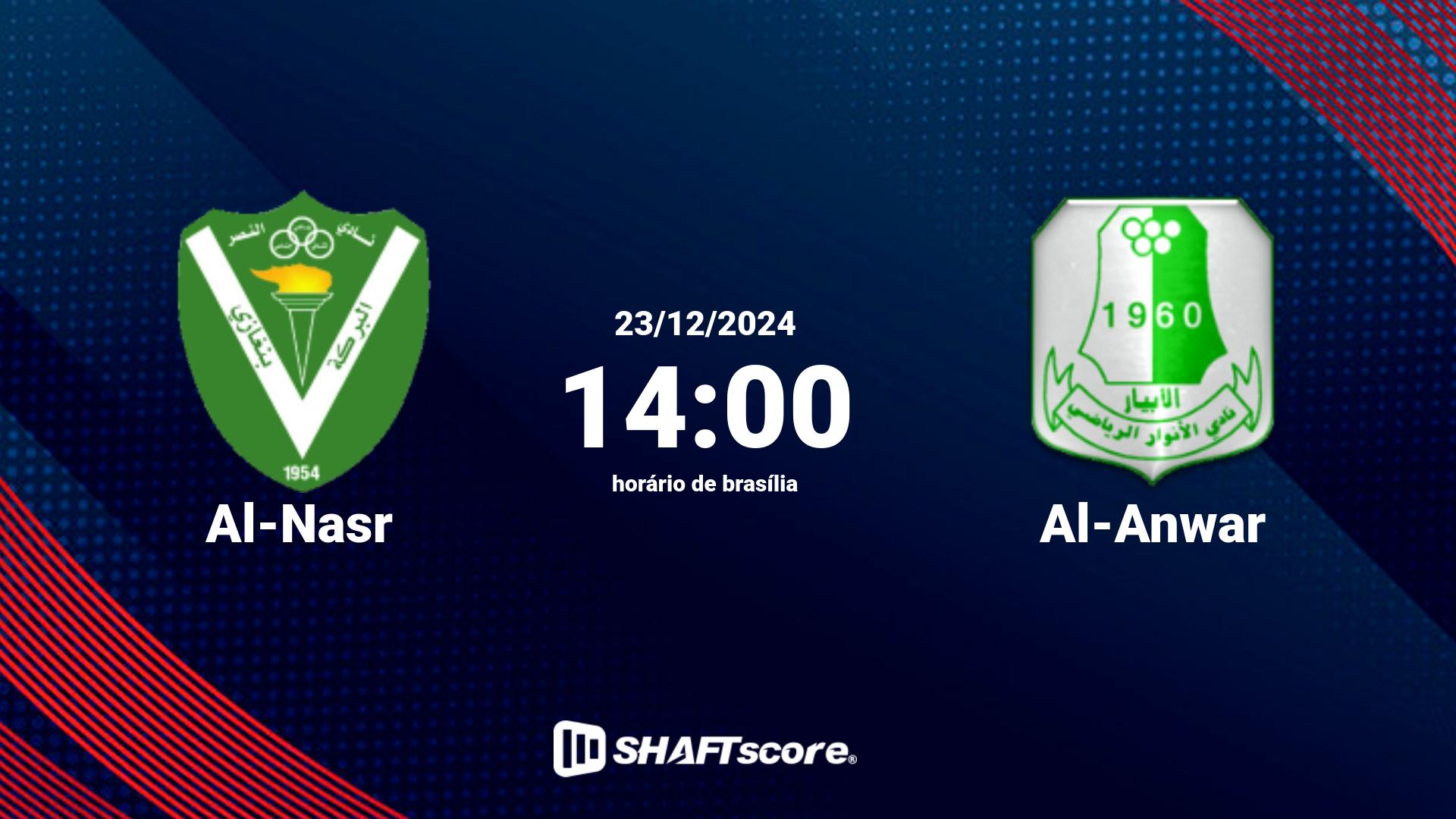 Estatísticas do jogo Al-Nasr vs Al-Anwar 23.12 14:00