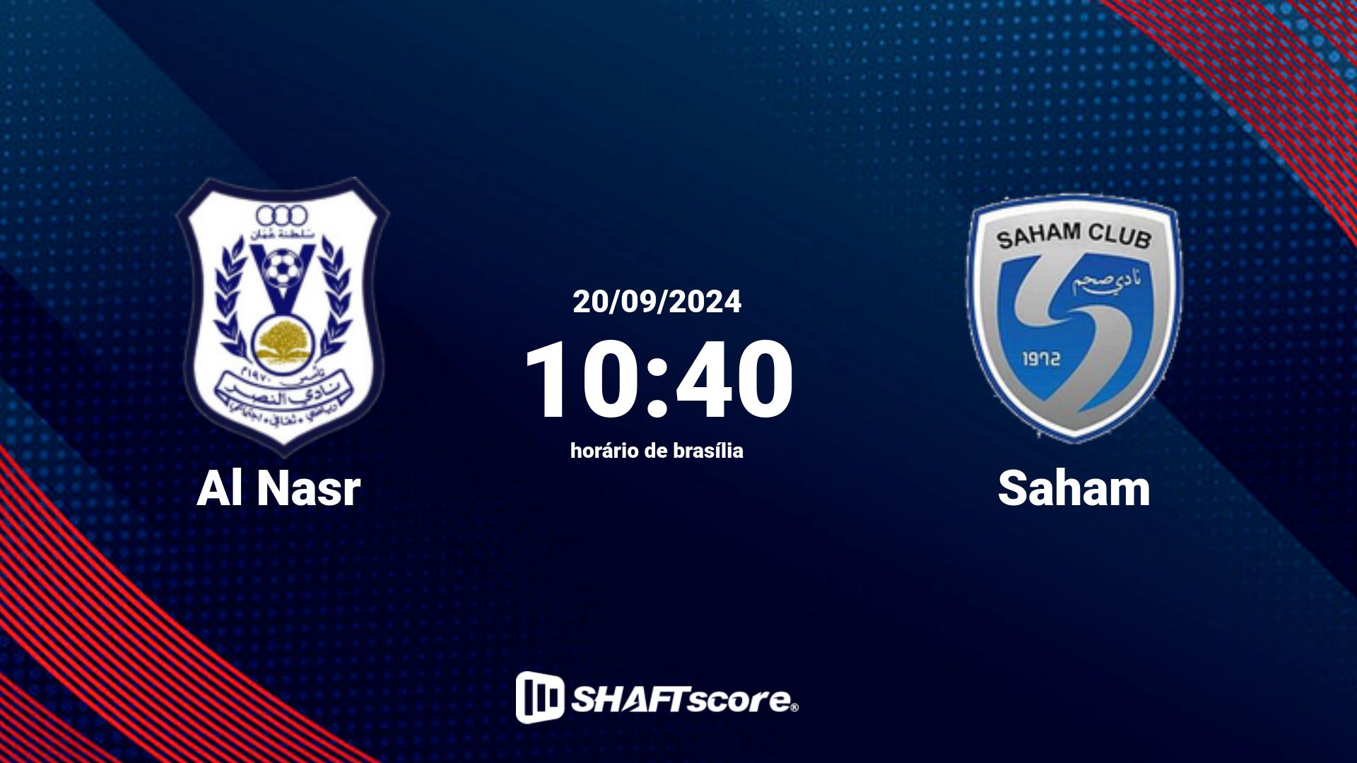 Estatísticas do jogo Al Nasr vs Saham 20.09 10:40