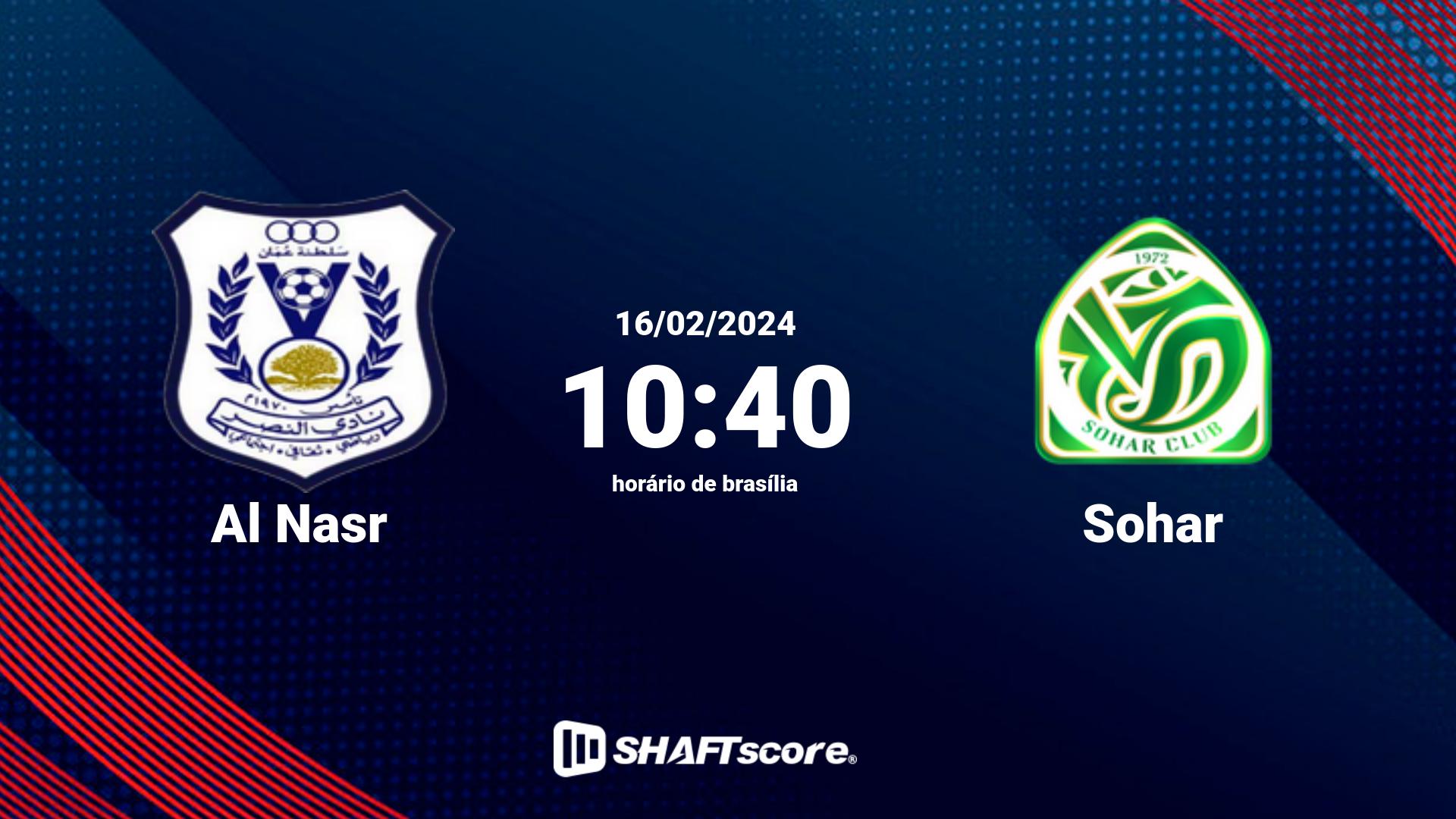 Estatísticas do jogo Al Nasr vs Sohar 16.02 10:40