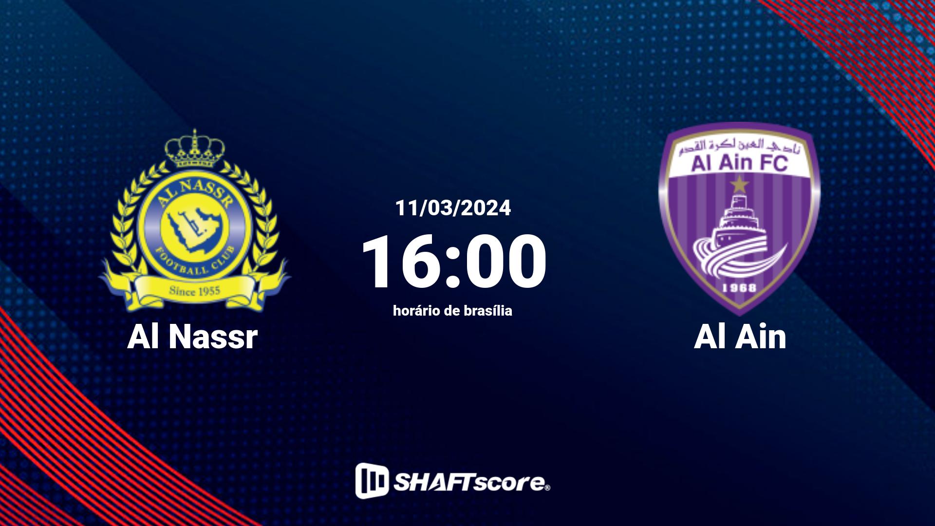 Estatísticas do jogo Al Nassr vs Al Ain 11.03 16:00