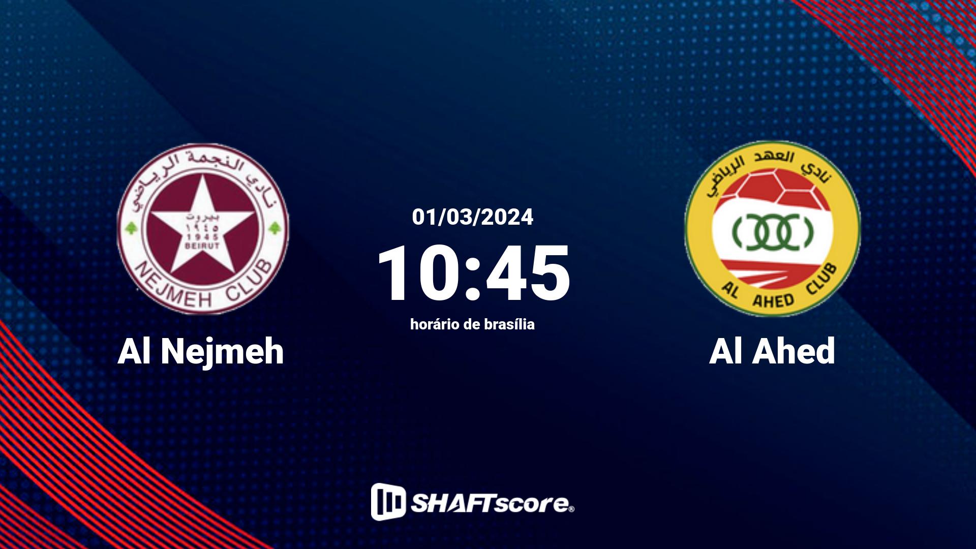 Estatísticas do jogo Al Nejmeh vs Al Ahed 01.03 10:45