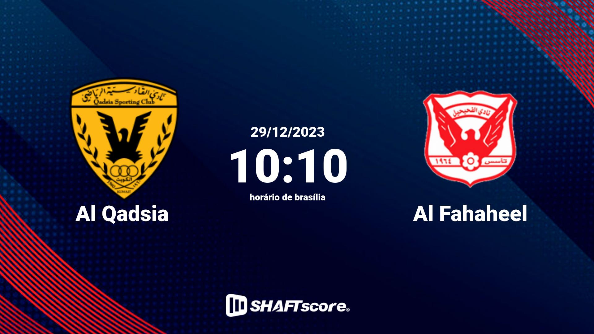 Estatísticas do jogo Al Qadsia vs Al Fahaheel 29.12 10:10