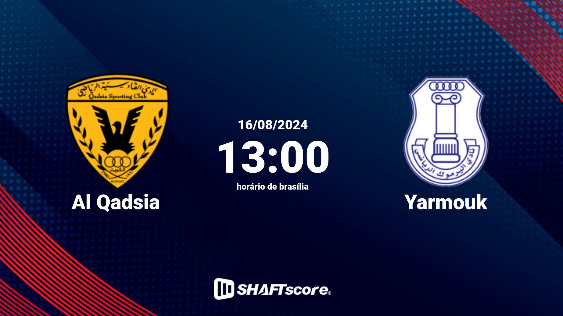 Estatísticas do jogo Al Qadsia vs Yarmouk 16.08 13:00