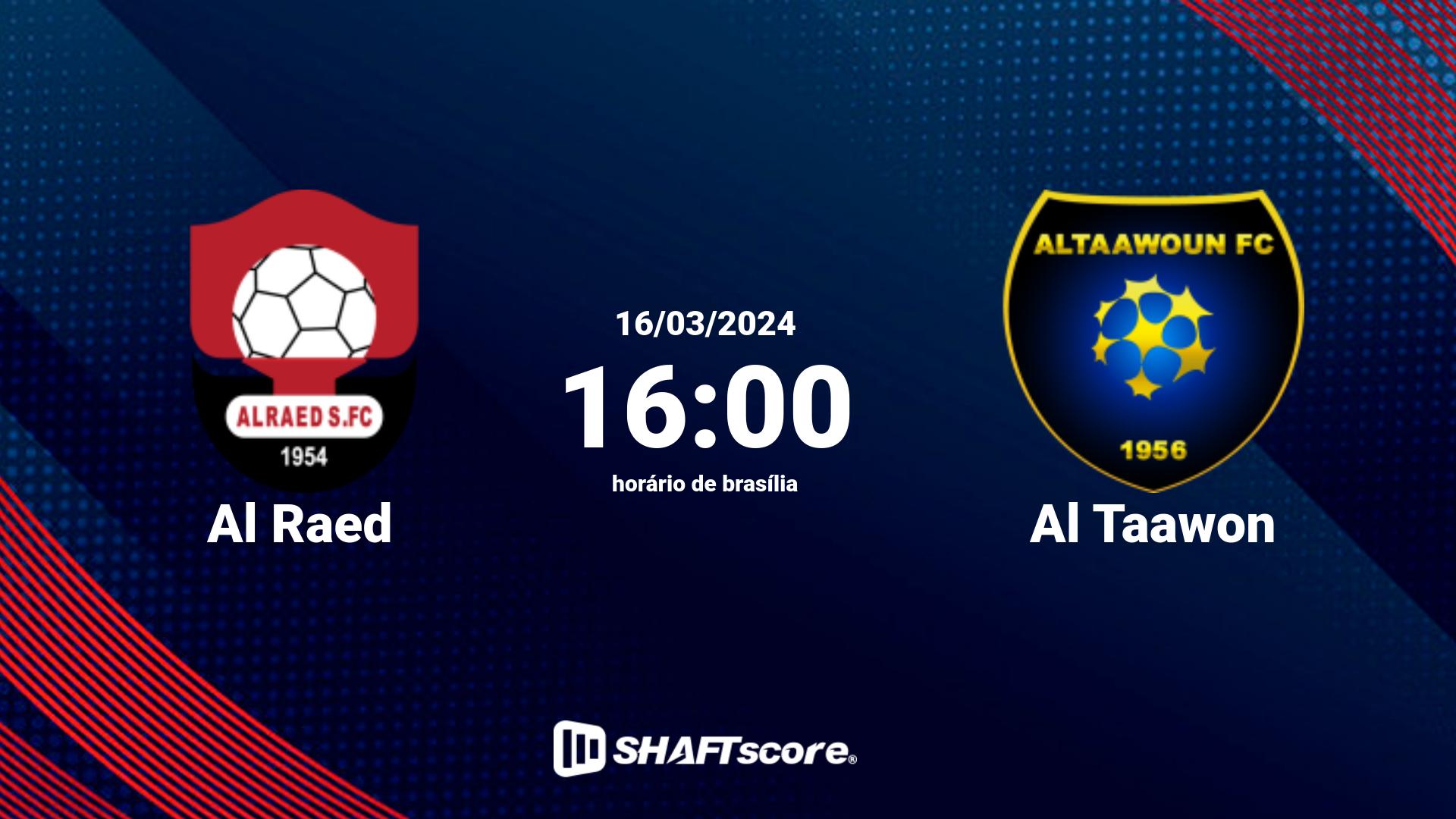 Estatísticas do jogo Al Raed vs Al Taawon 16.03 16:00