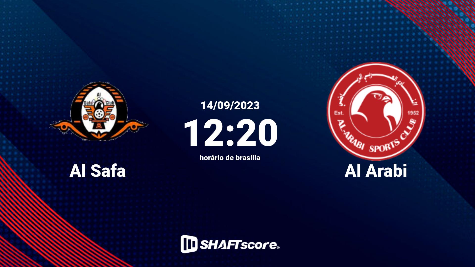 Estatísticas do jogo Al Safa vs Al Arabi 14.09 12:20