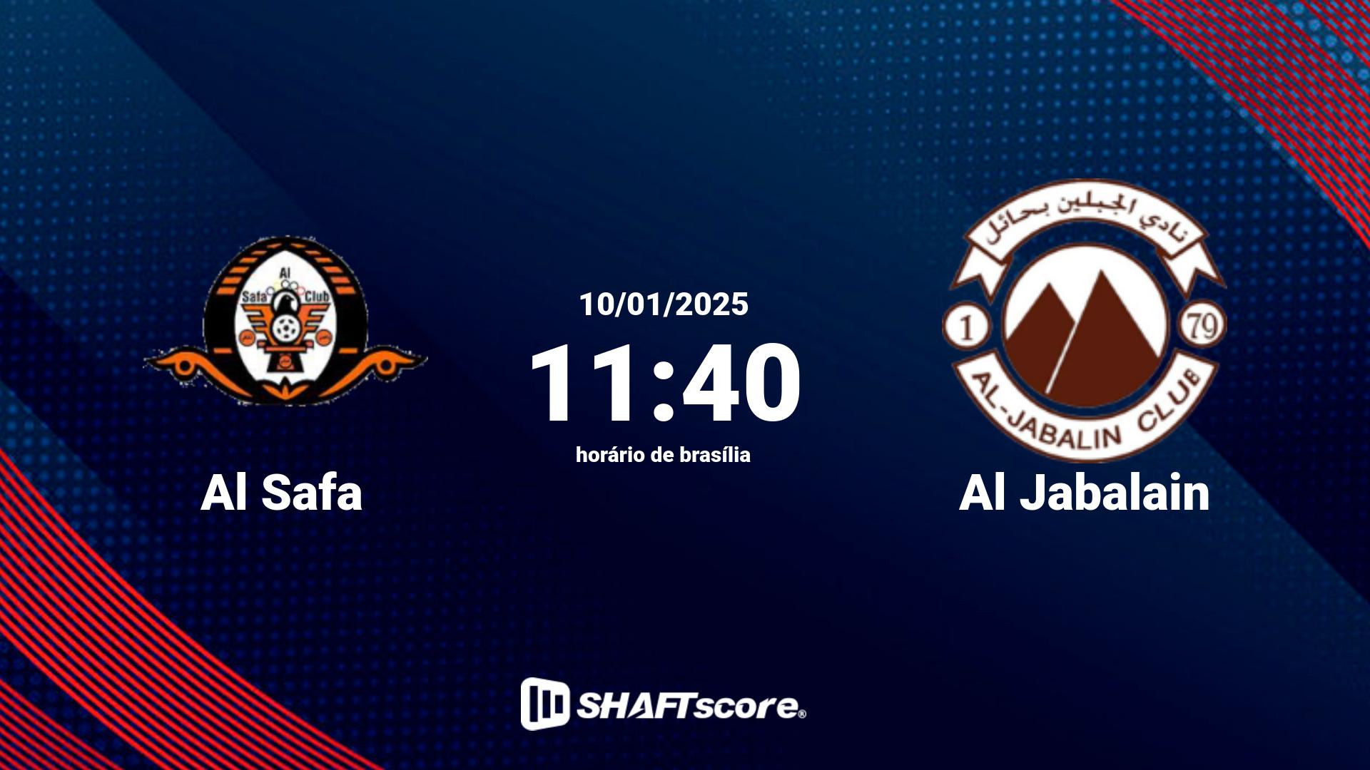 Estatísticas do jogo Al Safa vs Al Jabalain 10.01 11:40