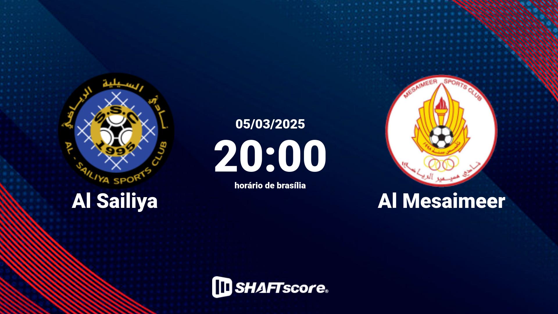 Estatísticas do jogo Al Sailiya vs Al Mesaimeer 05.03 20:00