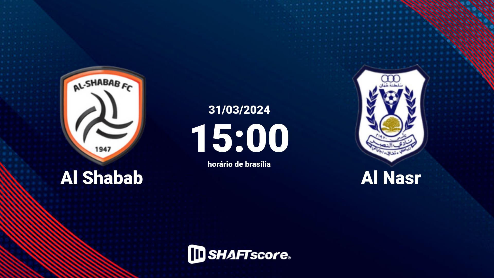 Estatísticas do jogo Al Shabab vs Al Nasr 31.03 15:00