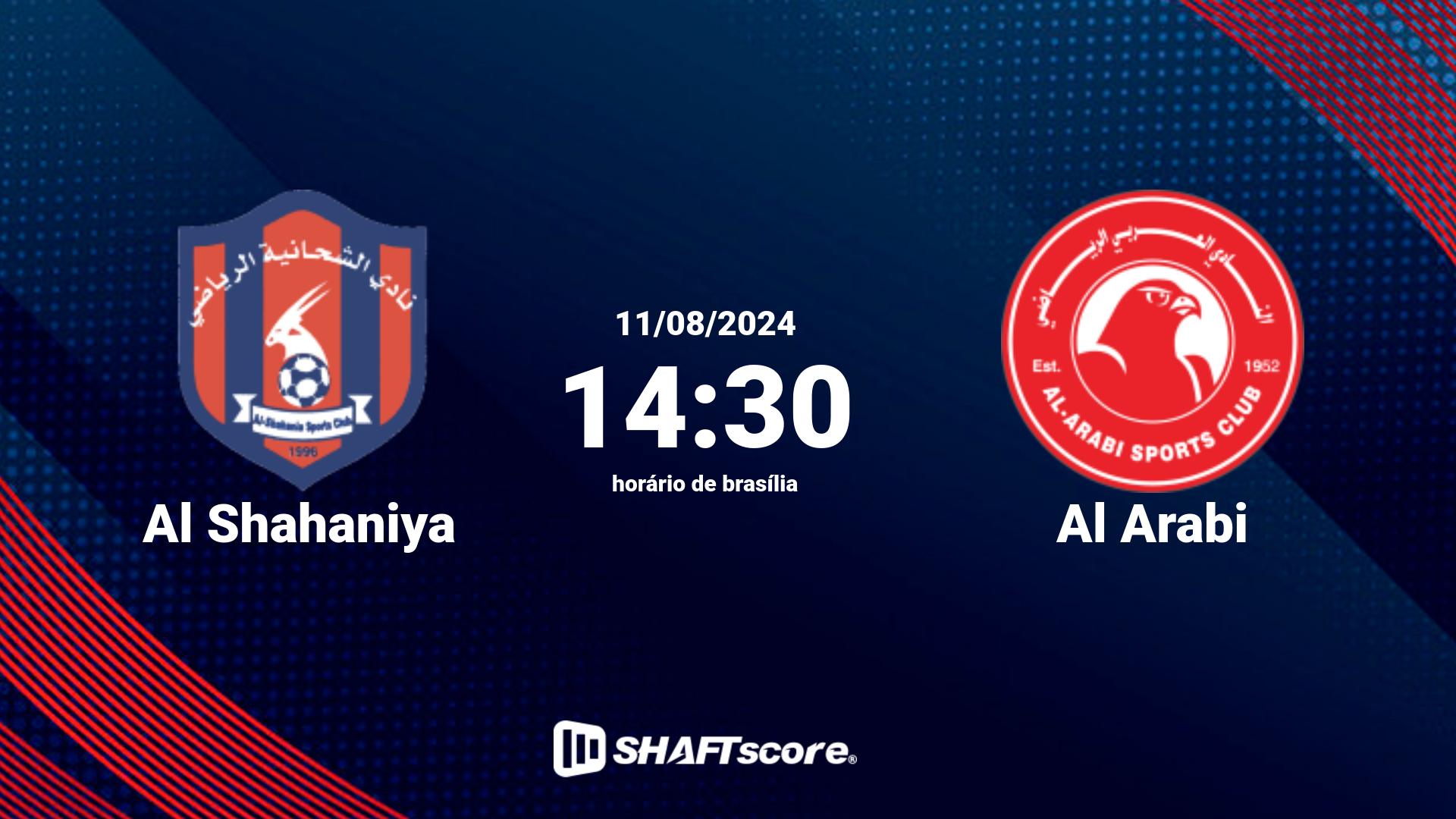 Estatísticas do jogo Al Shahaniya vs Al Arabi 11.08 14:30