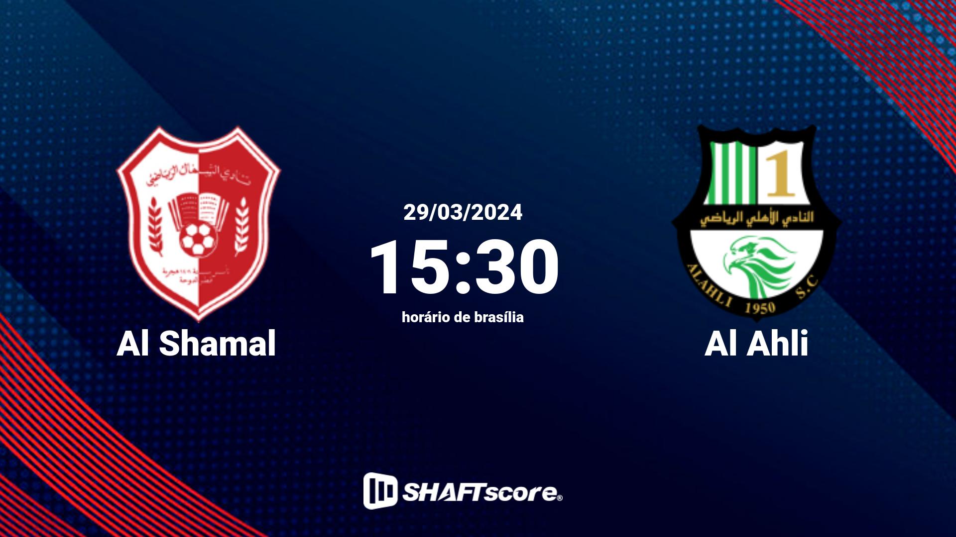 Estatísticas do jogo Al Shamal vs Al Ahli 29.03 15:30