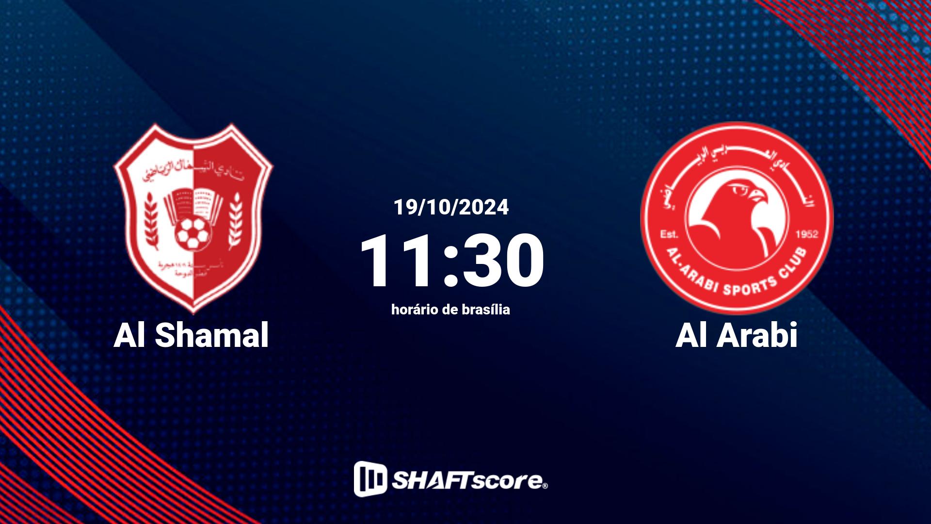 Estatísticas do jogo Al Shamal vs Al Arabi 19.10 11:30