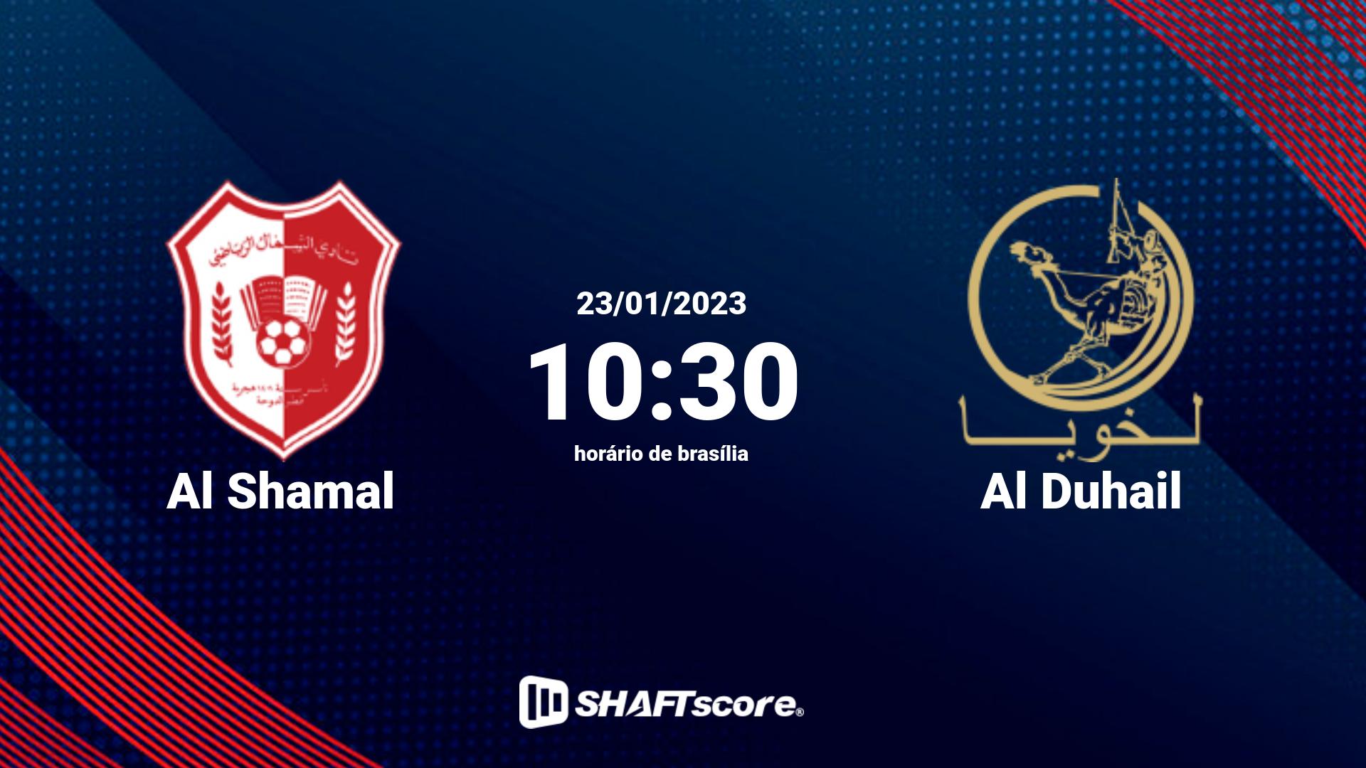 Estatísticas do jogo Al Shamal vs Al Duhail 23.01 10:30