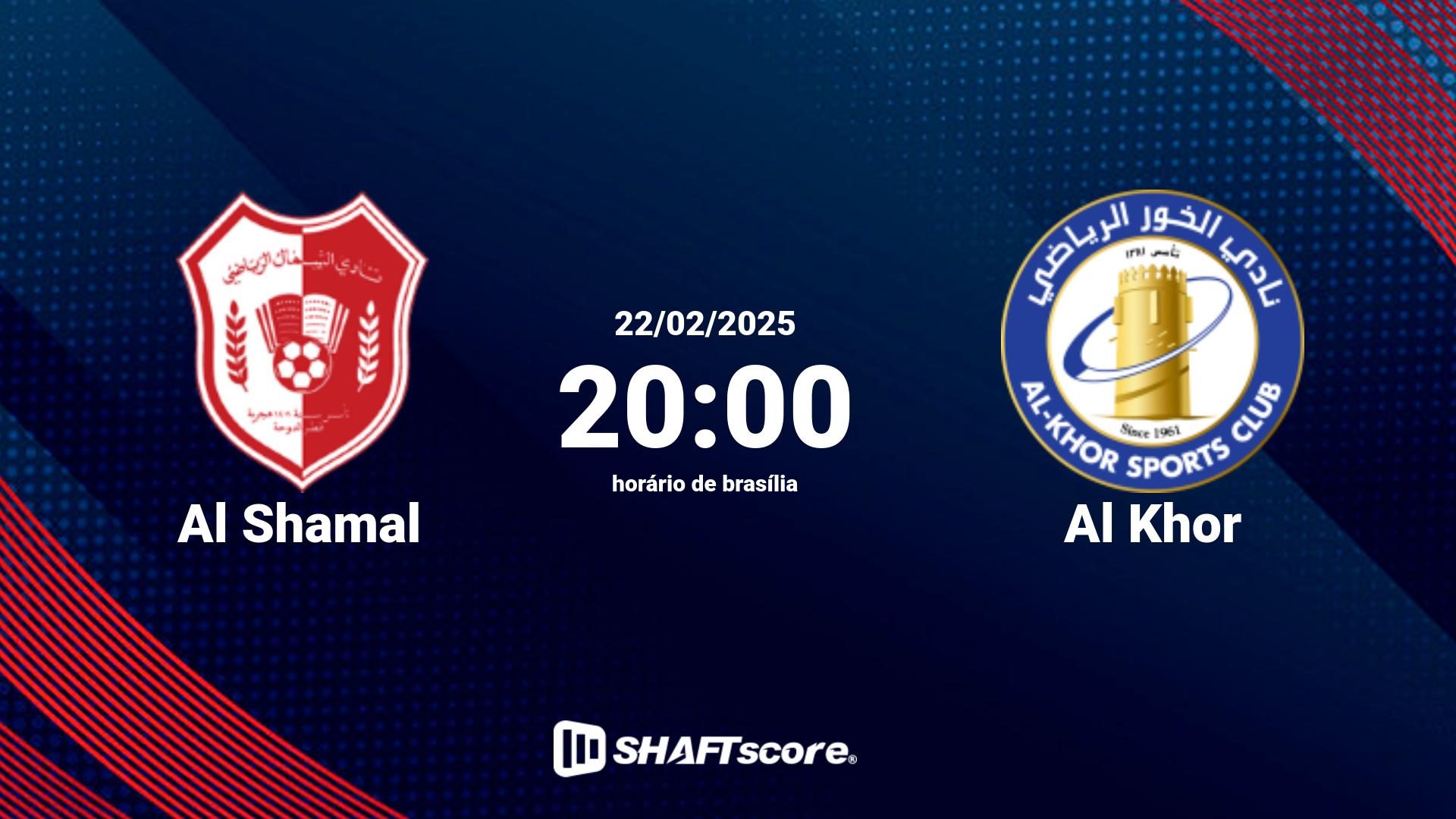 Estatísticas do jogo Al Shamal vs Al Khor 22.02 20:00