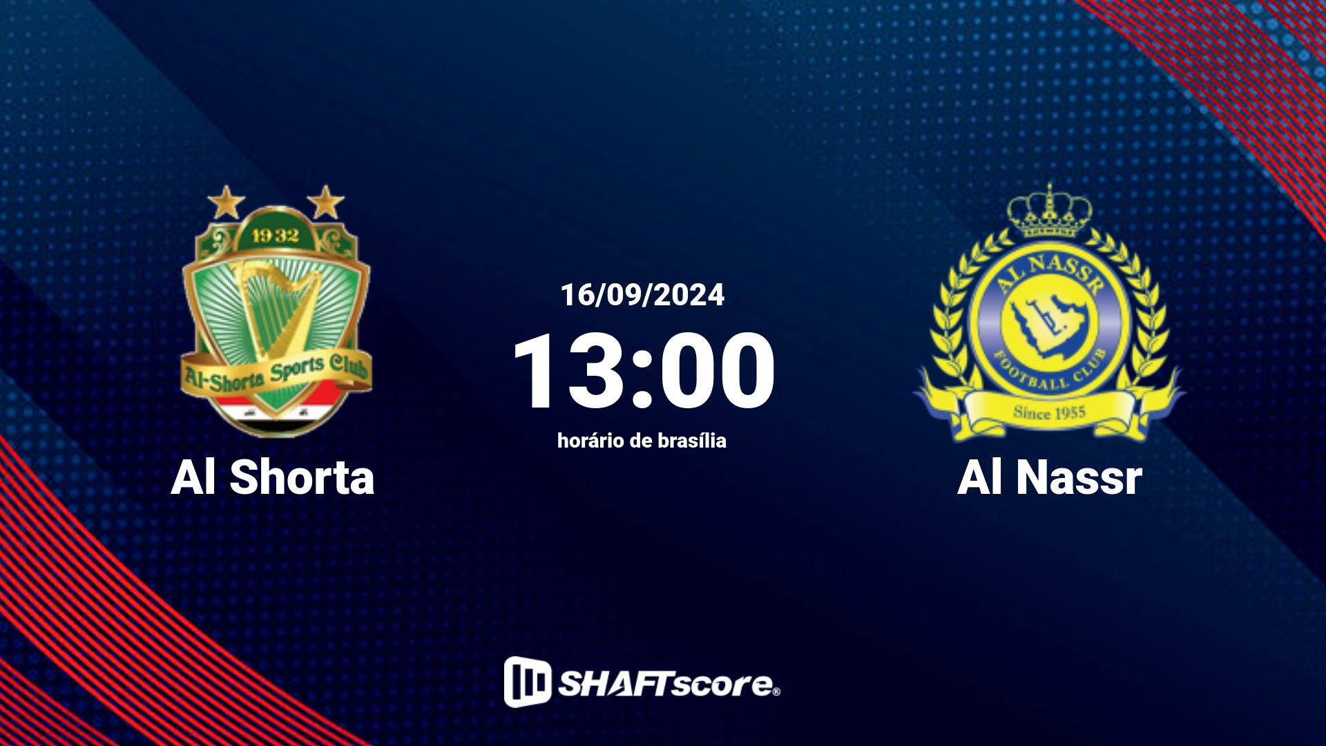 Estatísticas do jogo Al Shorta vs Al Nassr 16.09 13:00