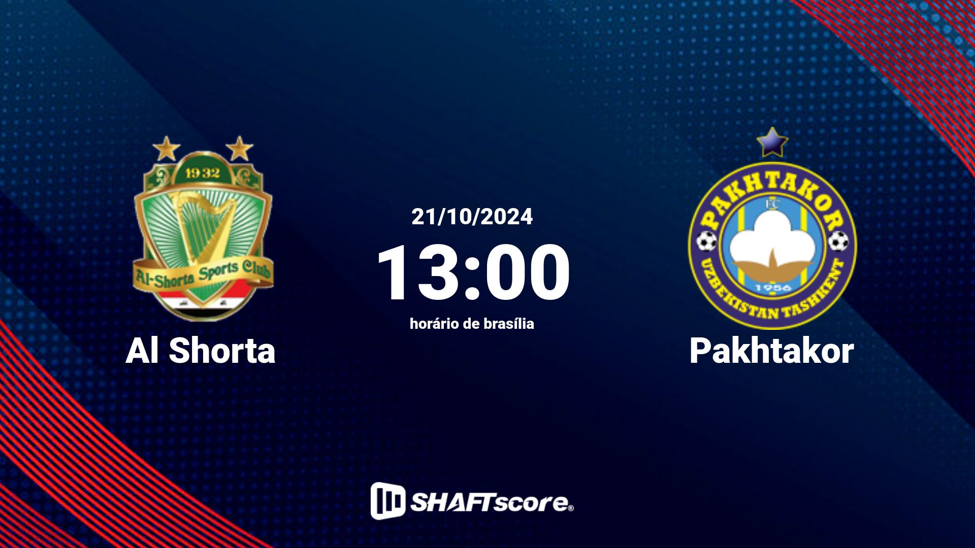 Estatísticas do jogo Al Shorta vs Pakhtakor 21.10 13:00