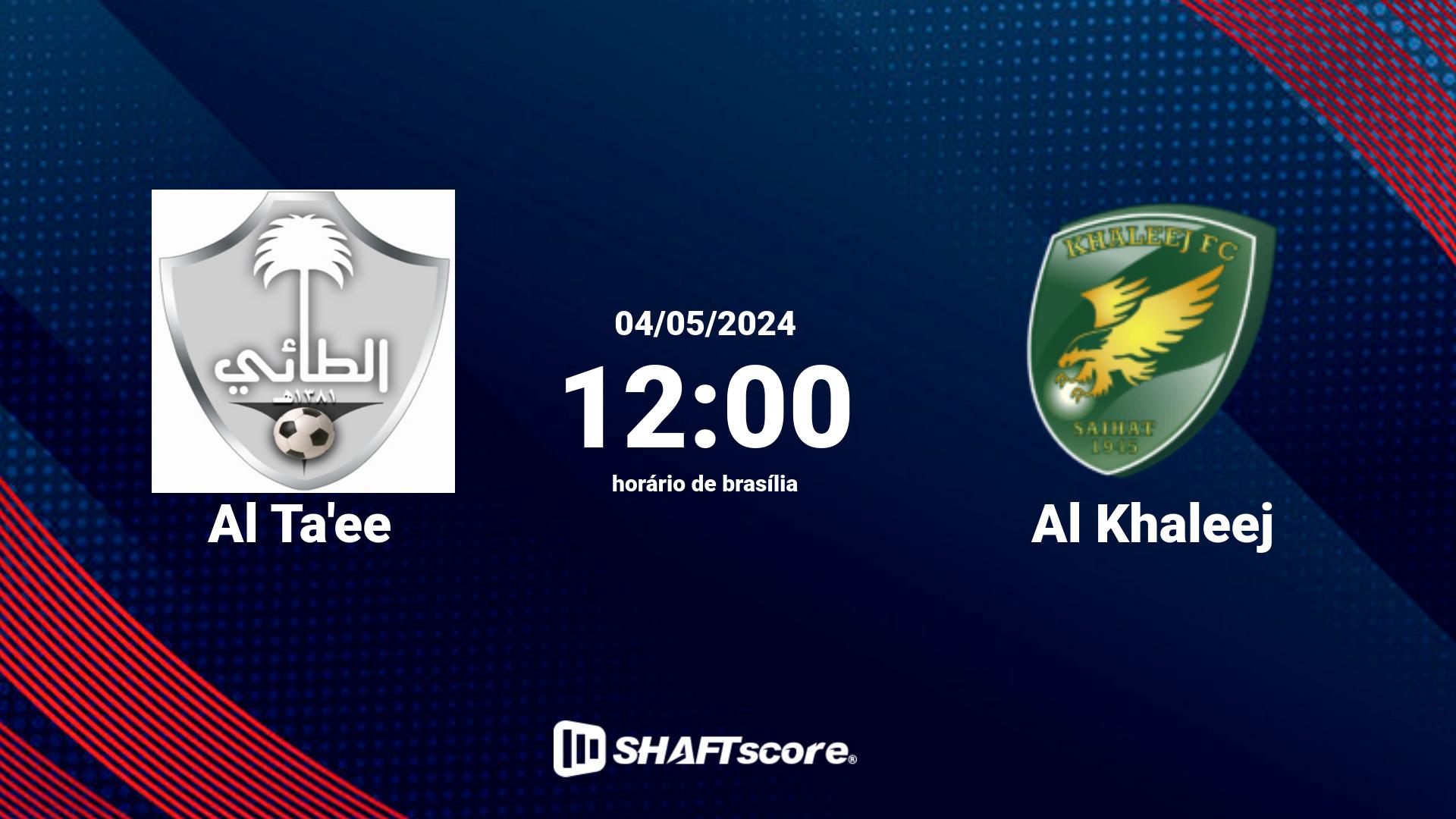 Estatísticas do jogo Al Ta'ee vs Al Khaleej 04.05 12:00