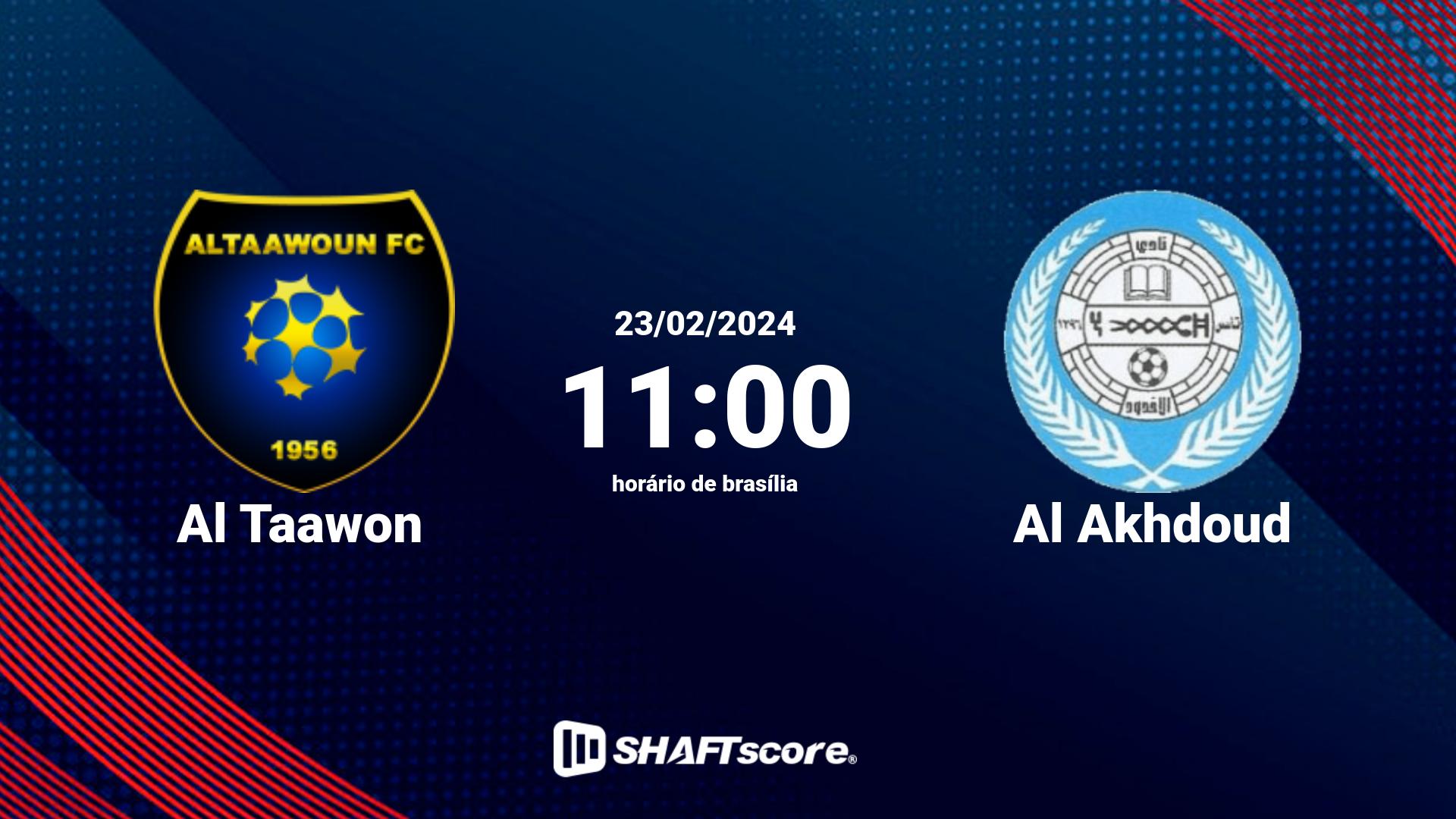 Estatísticas do jogo Al Taawon vs Al Akhdoud 23.02 11:00