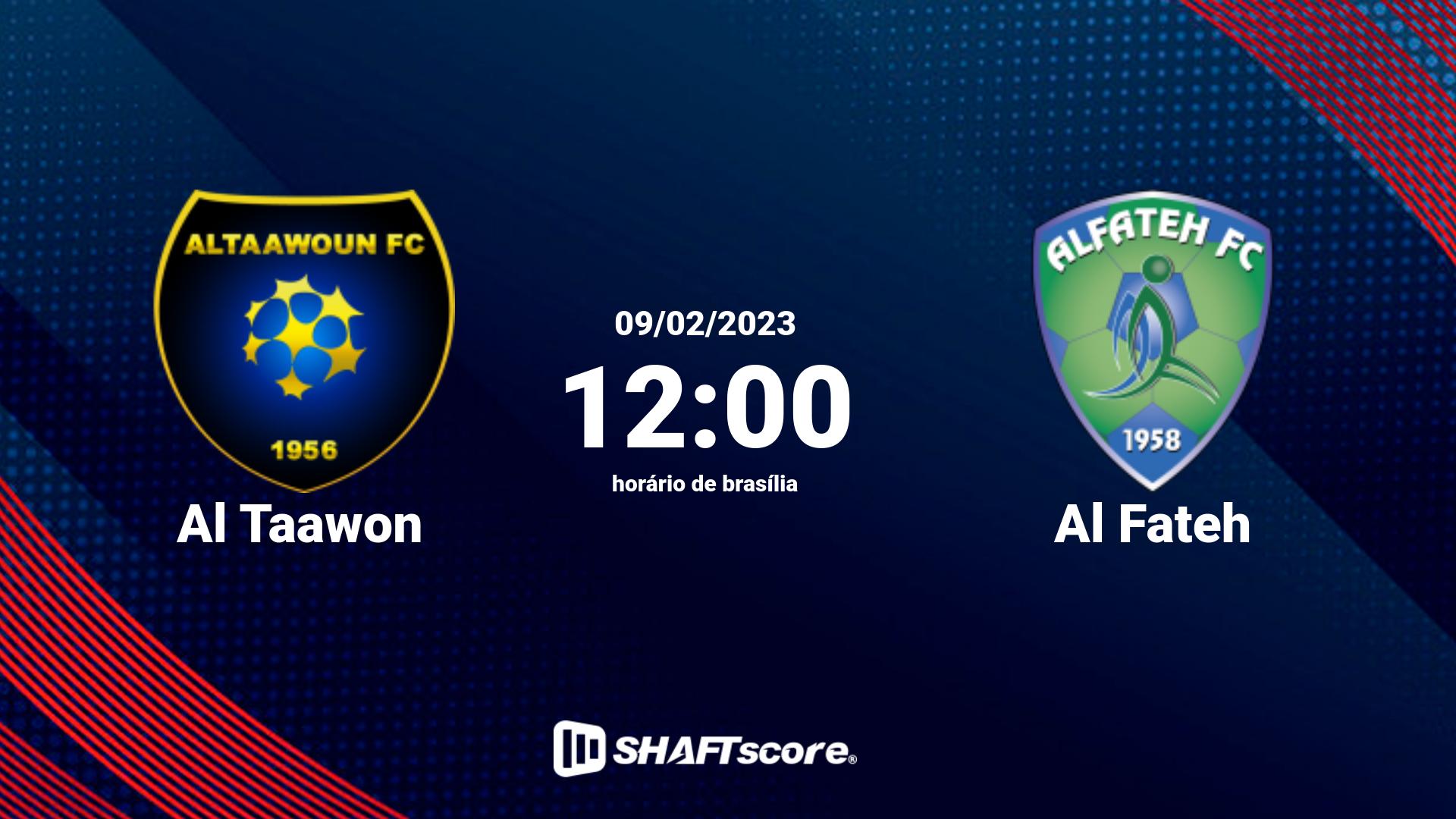 Estatísticas do jogo Al Taawon vs Al Fateh 09.02 12:00