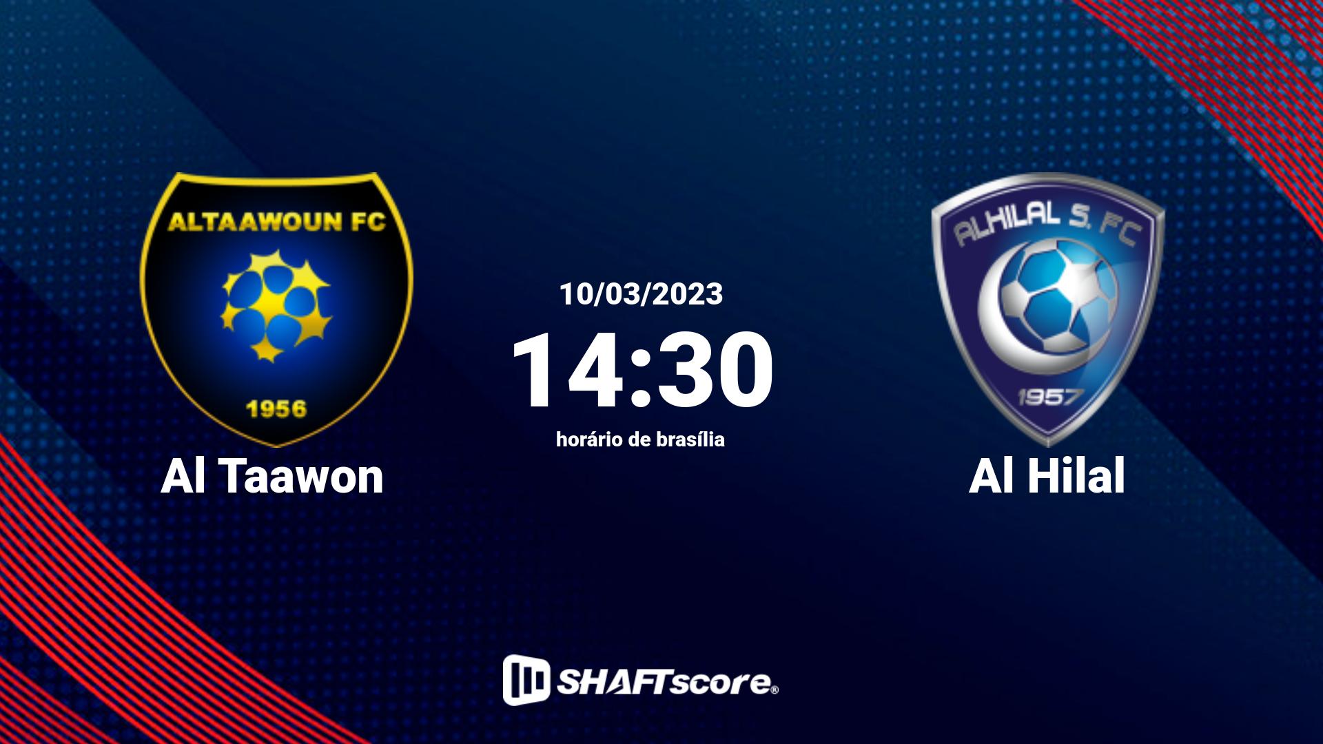 Estatísticas do jogo Al Taawon vs Al Hilal 10.03 14:30