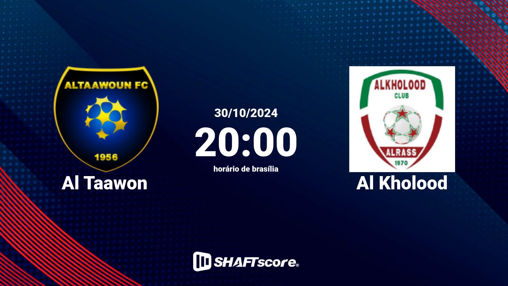 Estatísticas do jogo Al Taawon vs Al Kholood 30.10 20:00