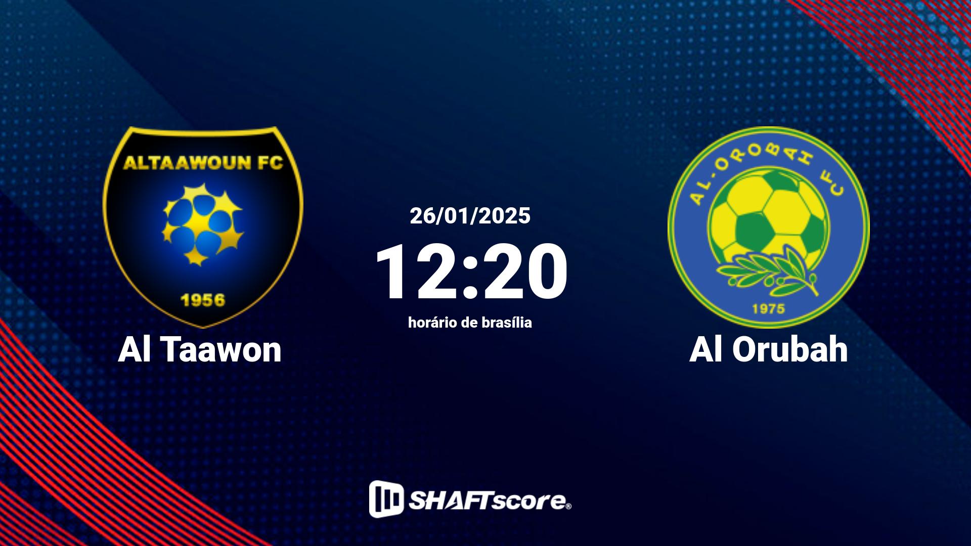 Estatísticas do jogo Al Taawon vs Al Orubah 26.01 12:20