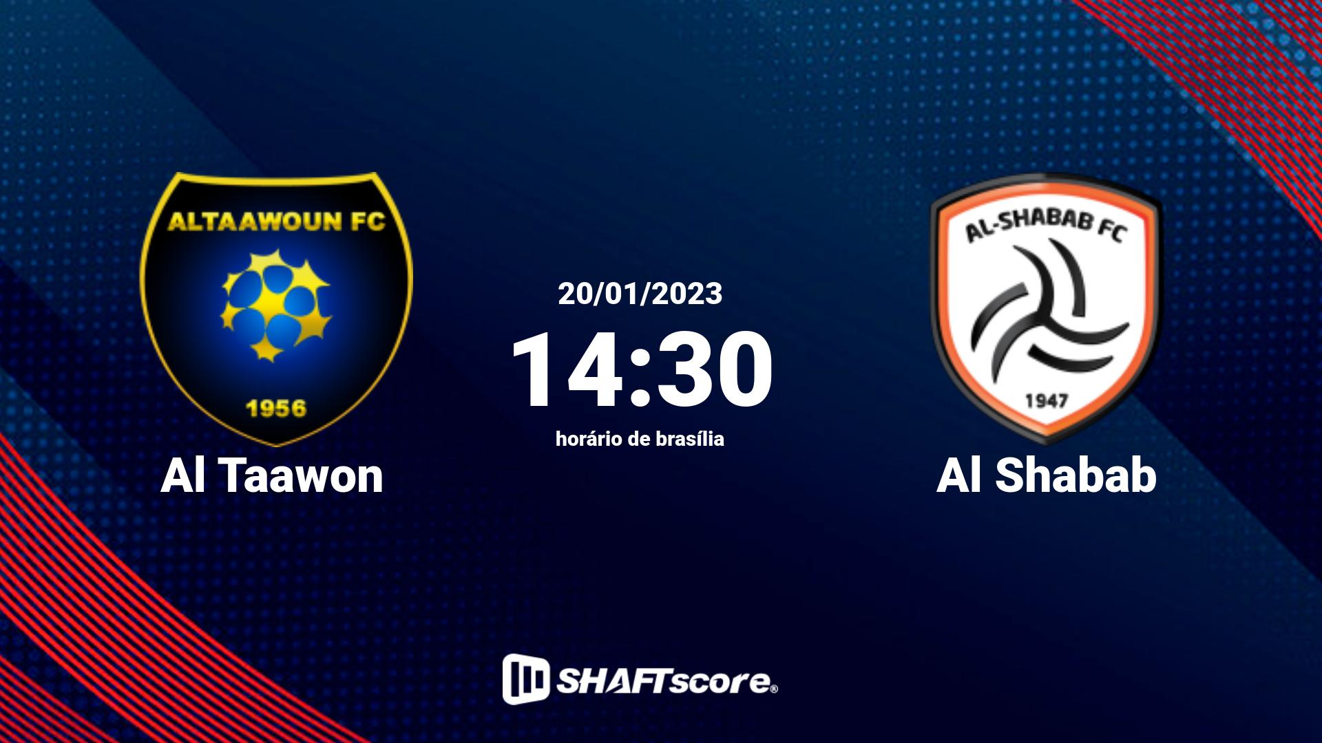 Estatísticas do jogo Al Taawon vs Al Shabab 20.01 14:30