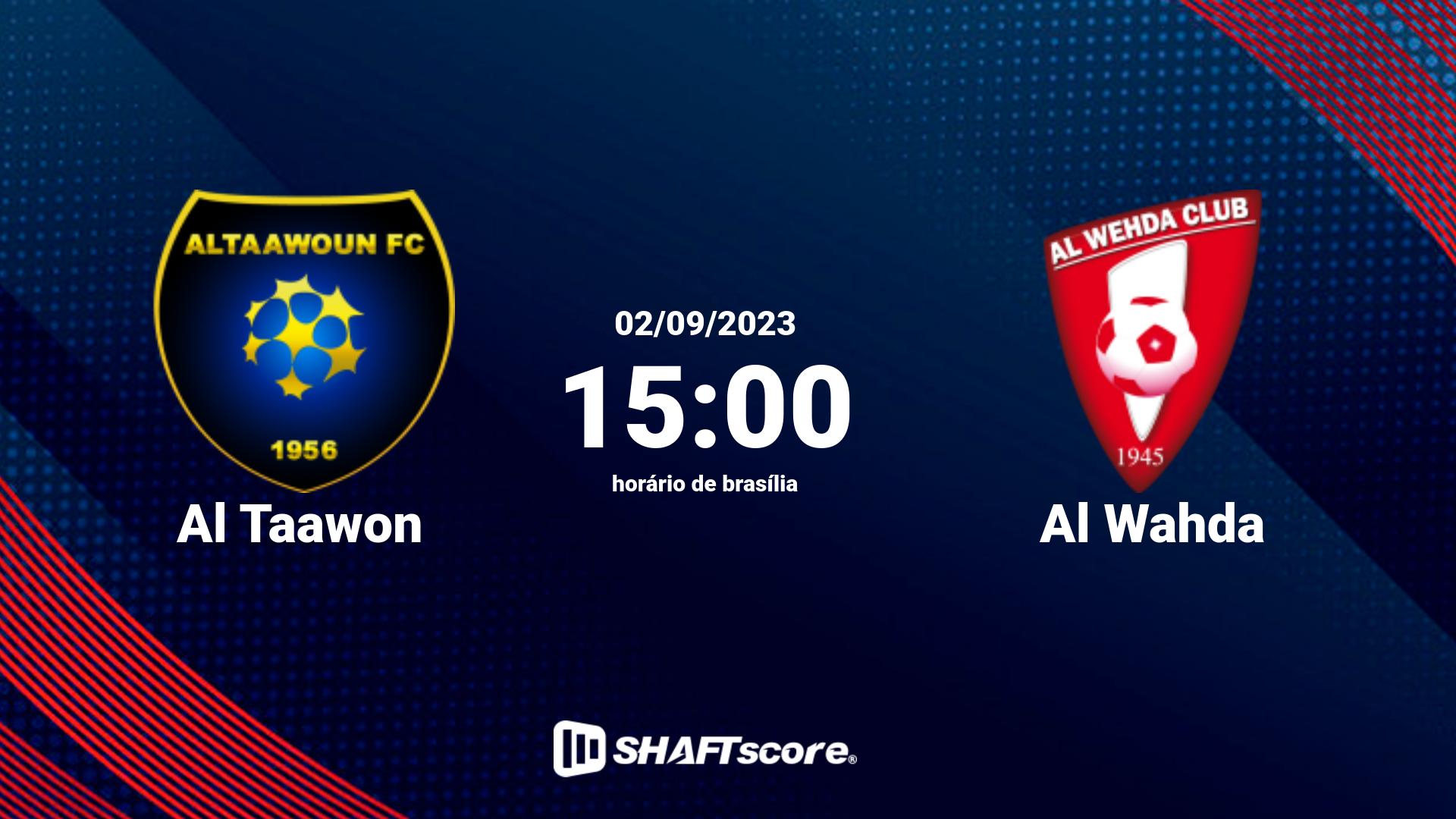 Estatísticas do jogo Al Taawon vs Al Wahda 02.09 15:00