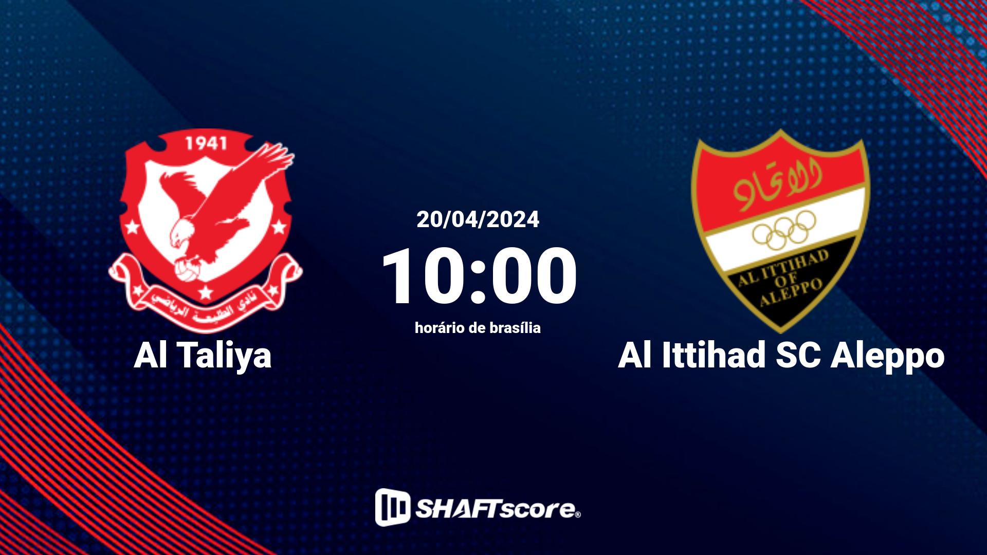 Estatísticas do jogo Al Taliya vs Al Ittihad SC Aleppo 20.04 10:00