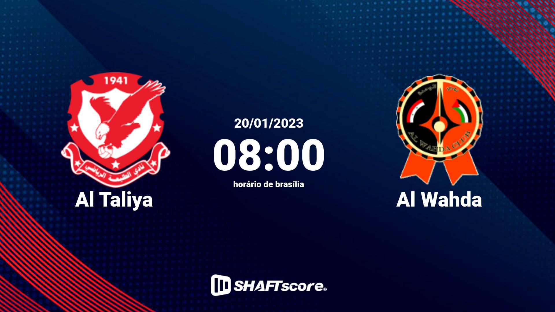 Estatísticas do jogo Al Taliya vs Al Wahda 20.01 08:00