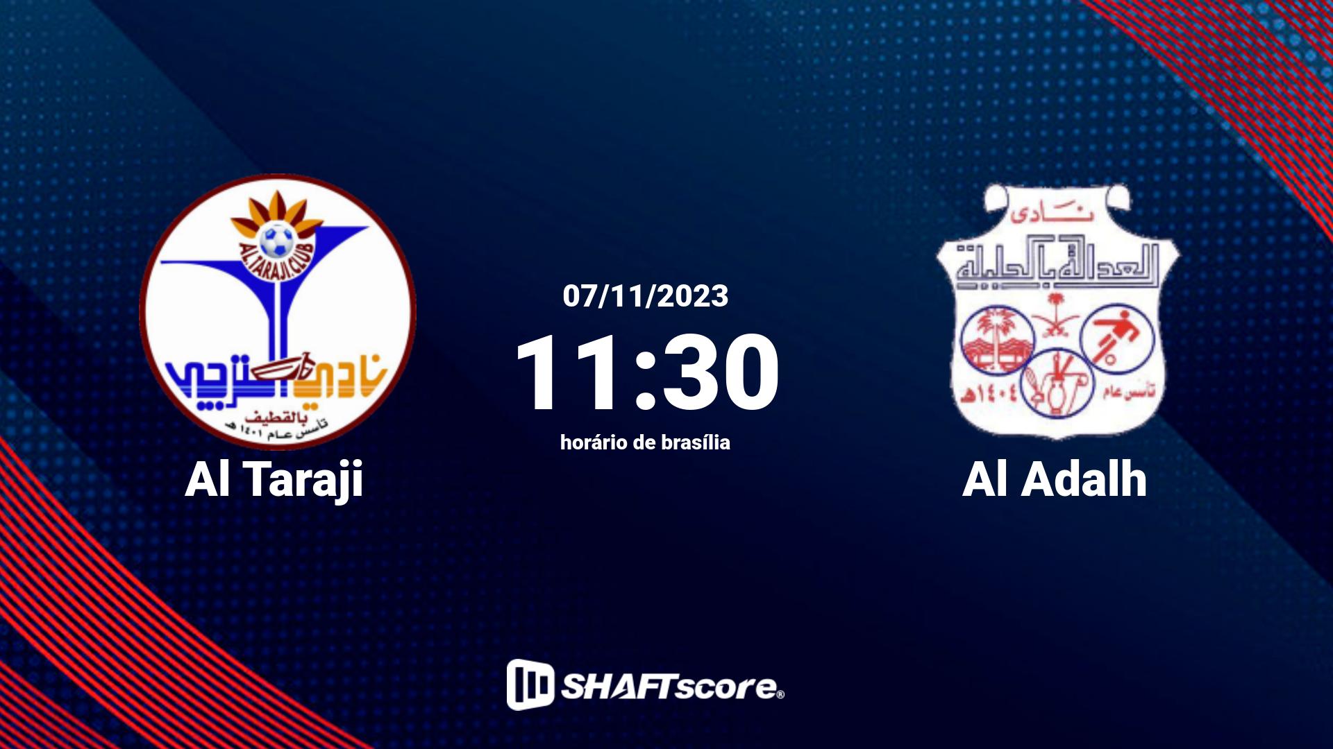 Estatísticas do jogo Al Taraji vs Al Adalh 07.11 11:30