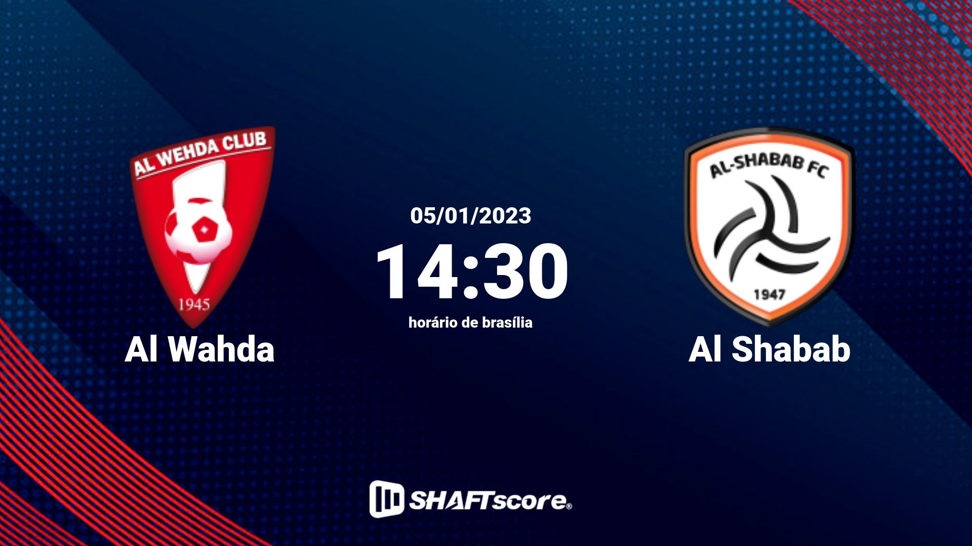 Estatísticas do jogo Al Wahda vs Al Shabab 05.01 14:30