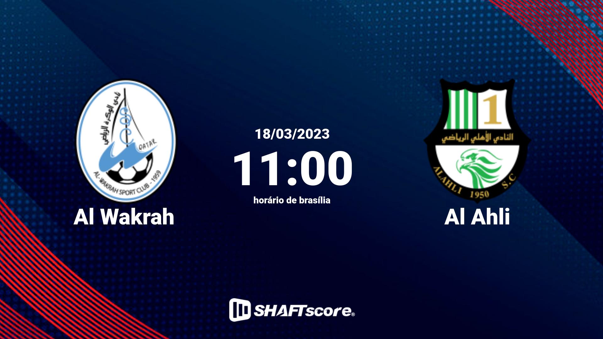 Estatísticas do jogo Al Wakrah vs Al Ahli 18.03 11:00