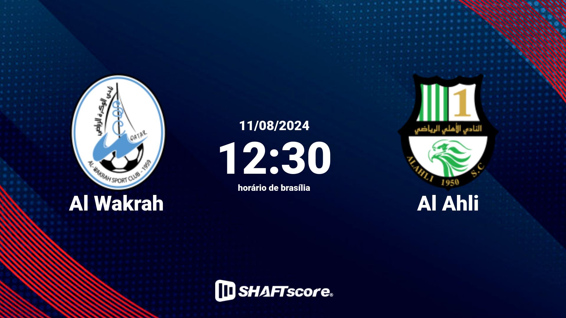 Estatísticas do jogo Al Wakrah vs Al Ahli 11.08 12:30